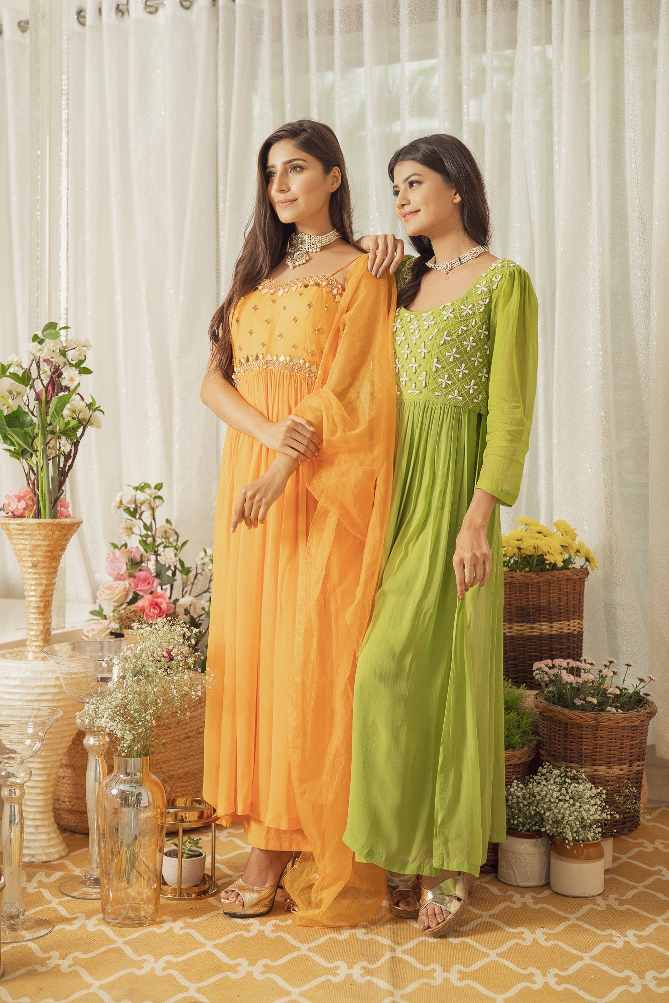 MUSTARD MIRROR WORK KURTA SET (6926799208631)