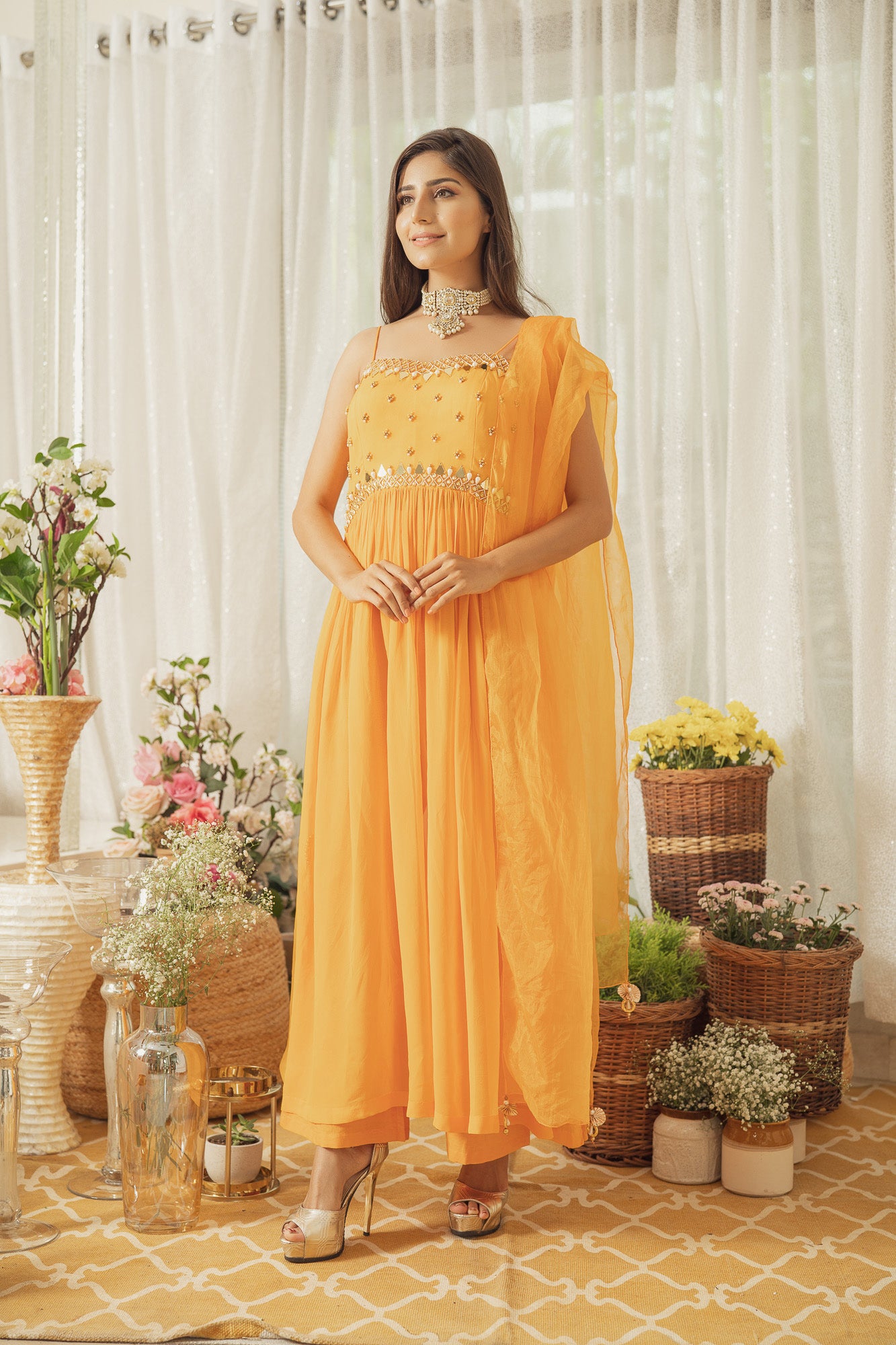 MUSTARD MIRROR WORK KURTA SET (6926799208631)