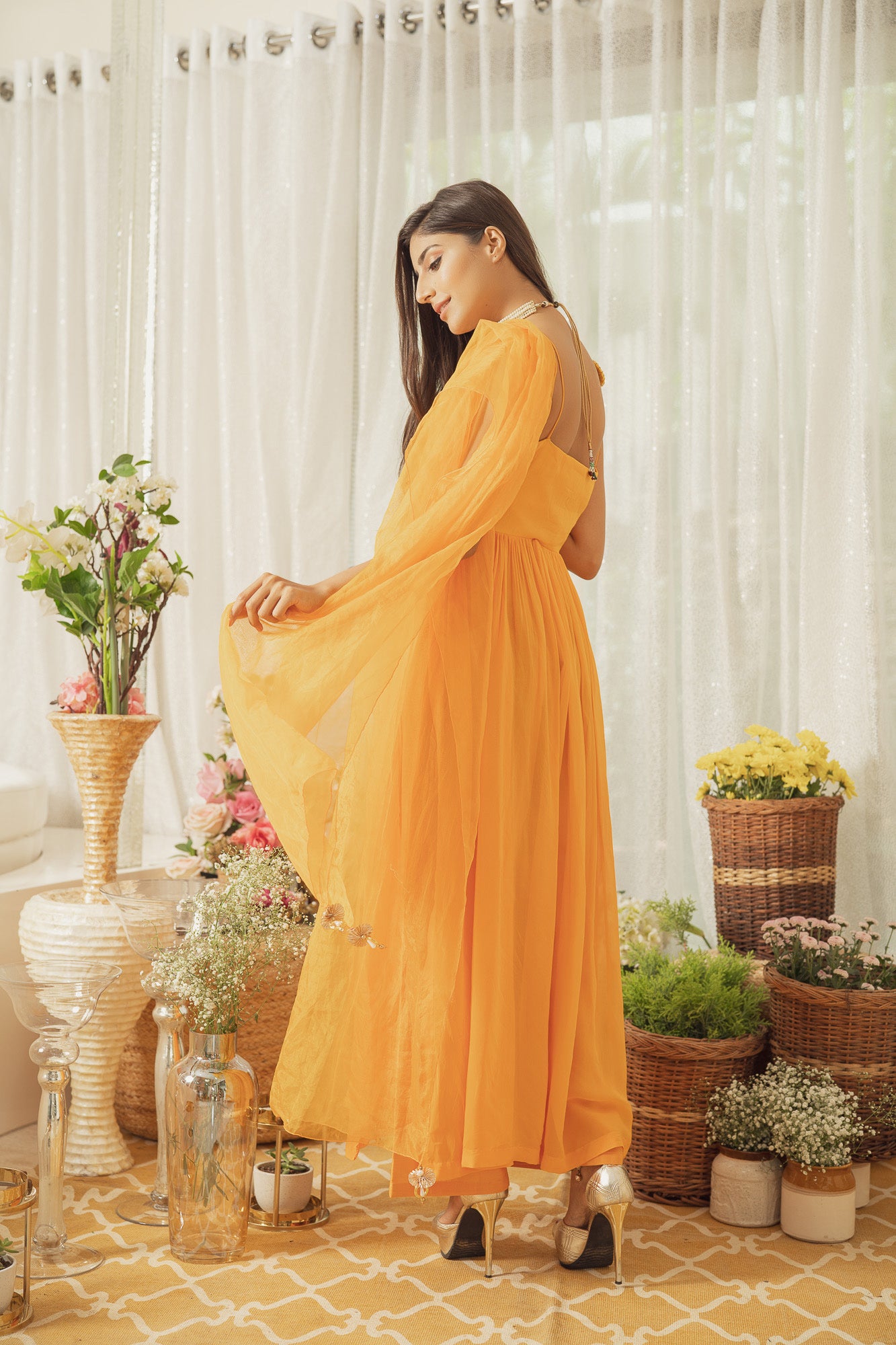 MUSTARD MIRROR WORK KURTA SET (6926799208631)