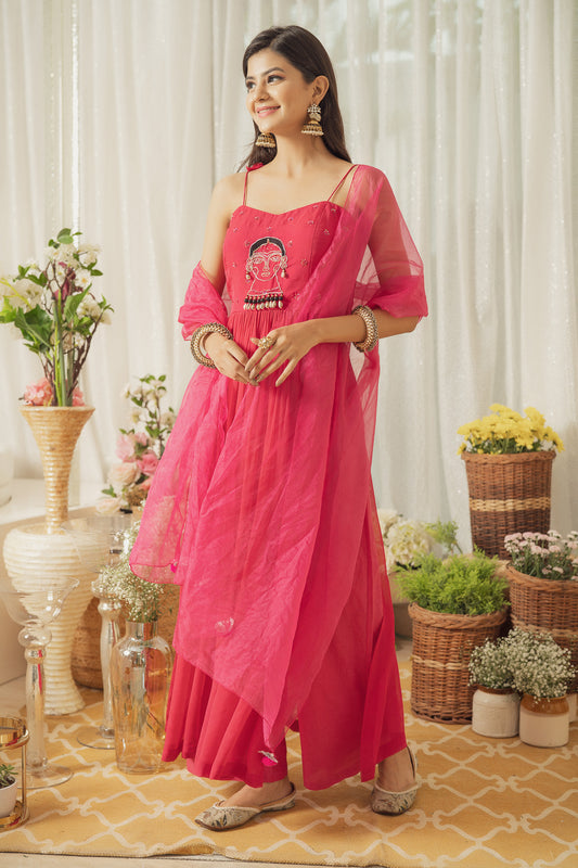 HOT PINK SCULPTURE KURTA SET (6927049195703)
