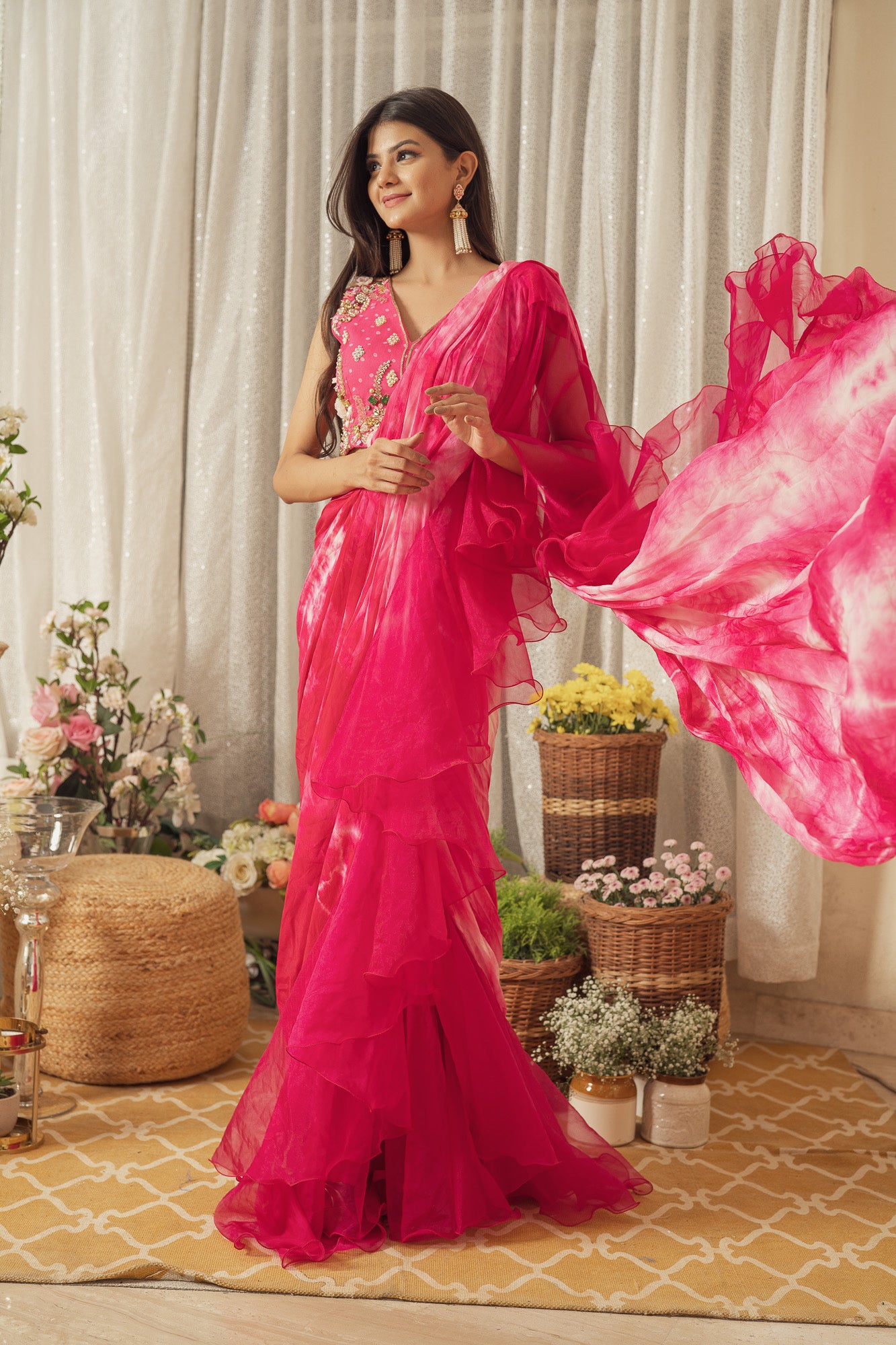 Buy Pink Ruffle Saree Set by Designer TAMANNA PUNJABI KAPOOR Online at  Ogaan.com