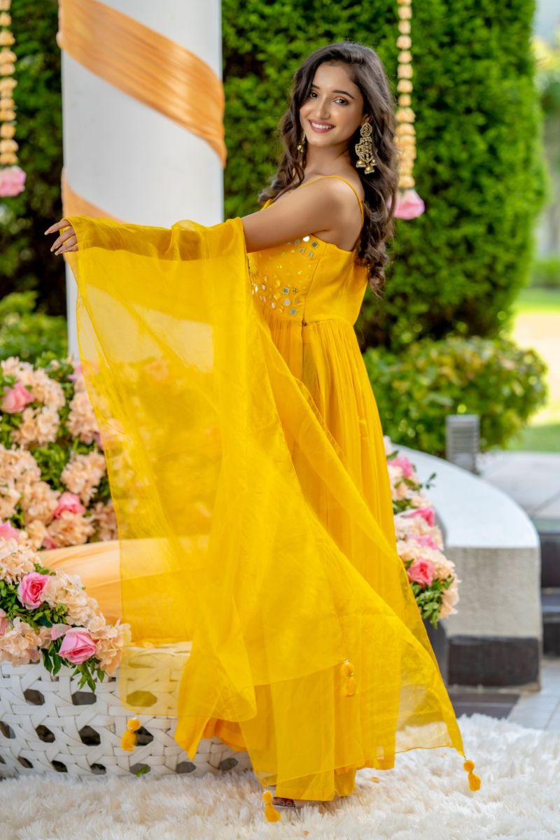 Patola Yellow Mirror Kurta Set (7574616604918)