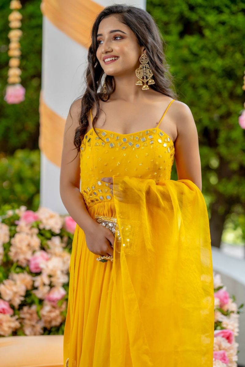 Patola Yellow Mirror Kurta Set (7574616604918)