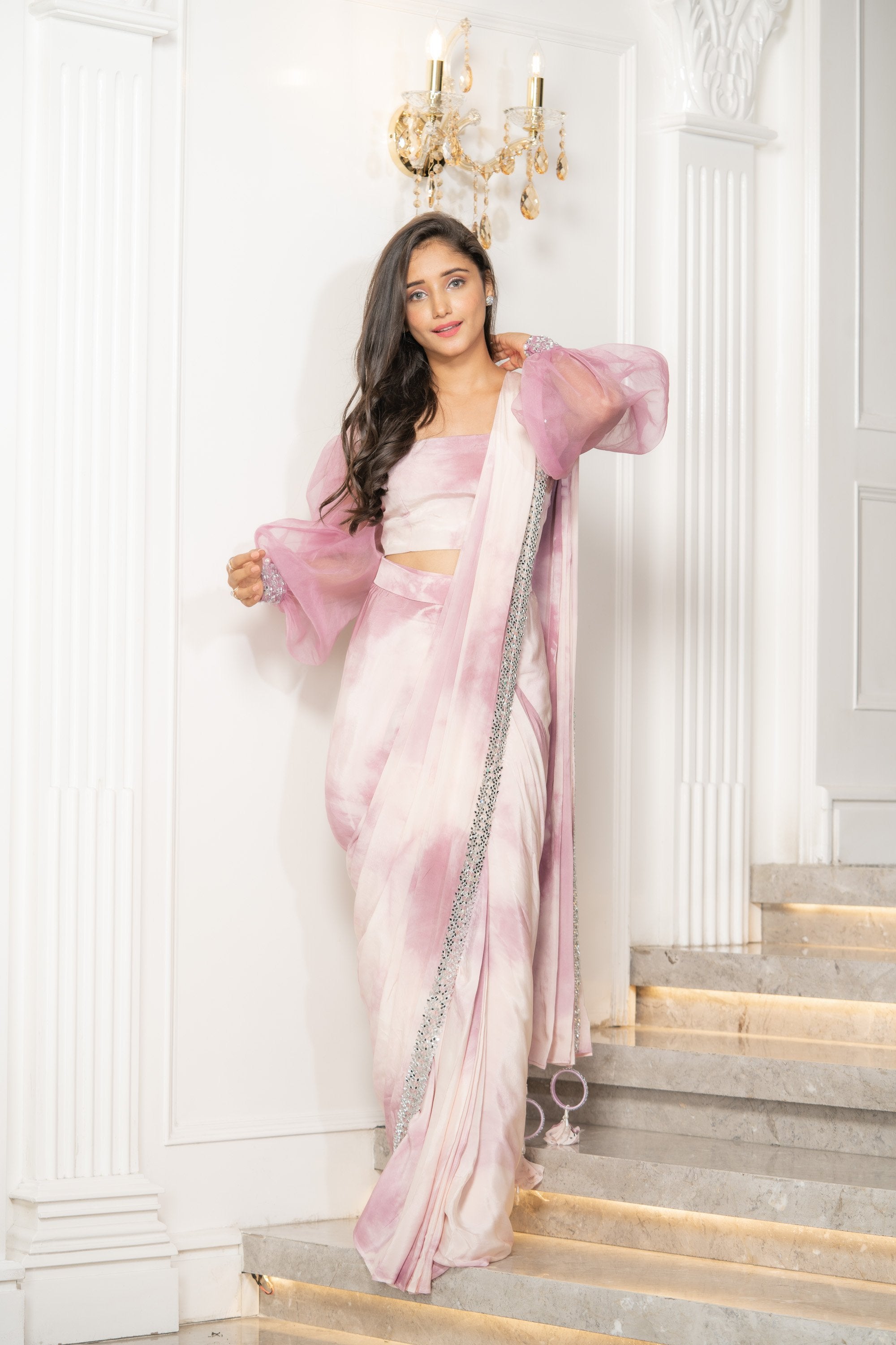 Lilac Tie Dye Ready To Wear Saree (6967573577911)