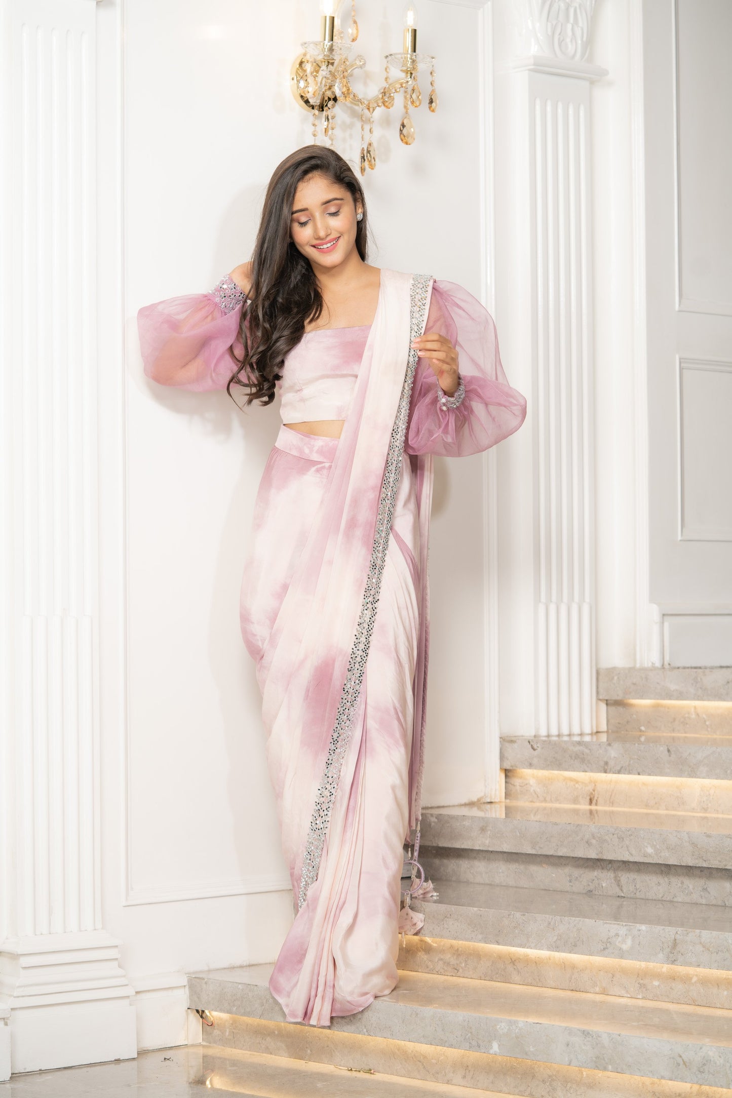 Lilac Tie Dye Ready To Wear Saree (6967573577911)