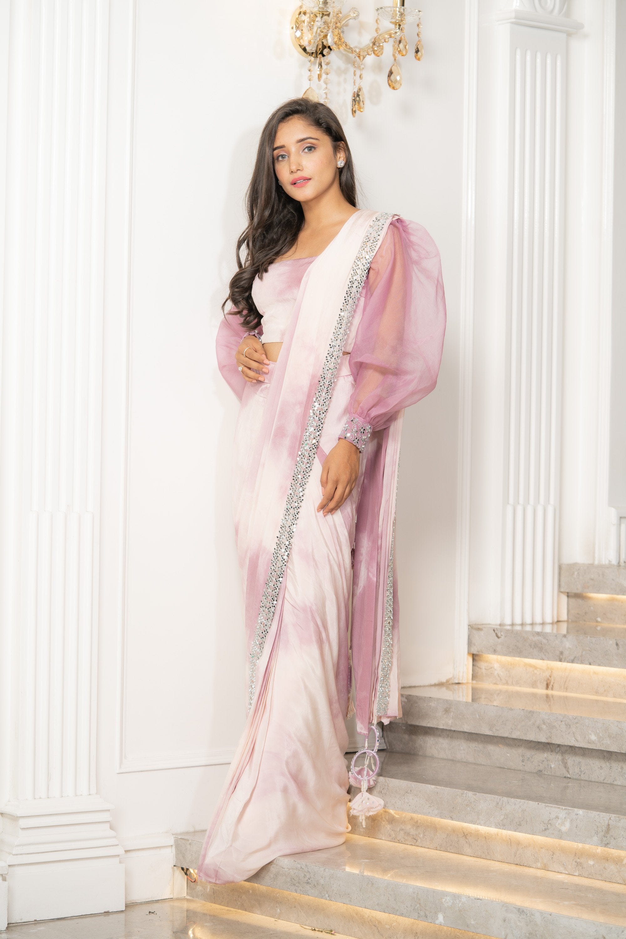 Lilac Tie Dye Ready To Wear Saree (6967573577911)