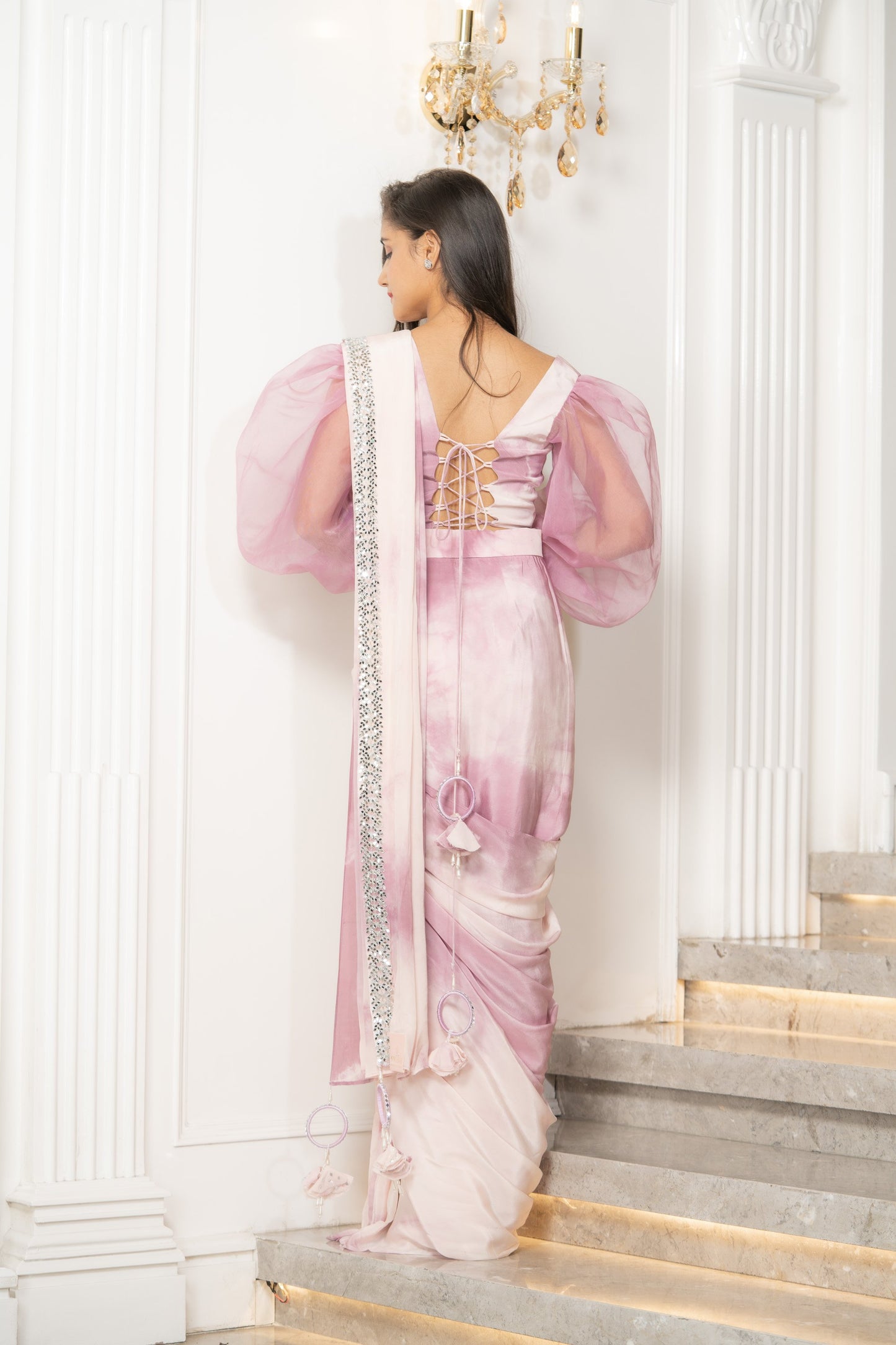 Lilac Tie Dye Ready To Wear Saree (6967573577911)