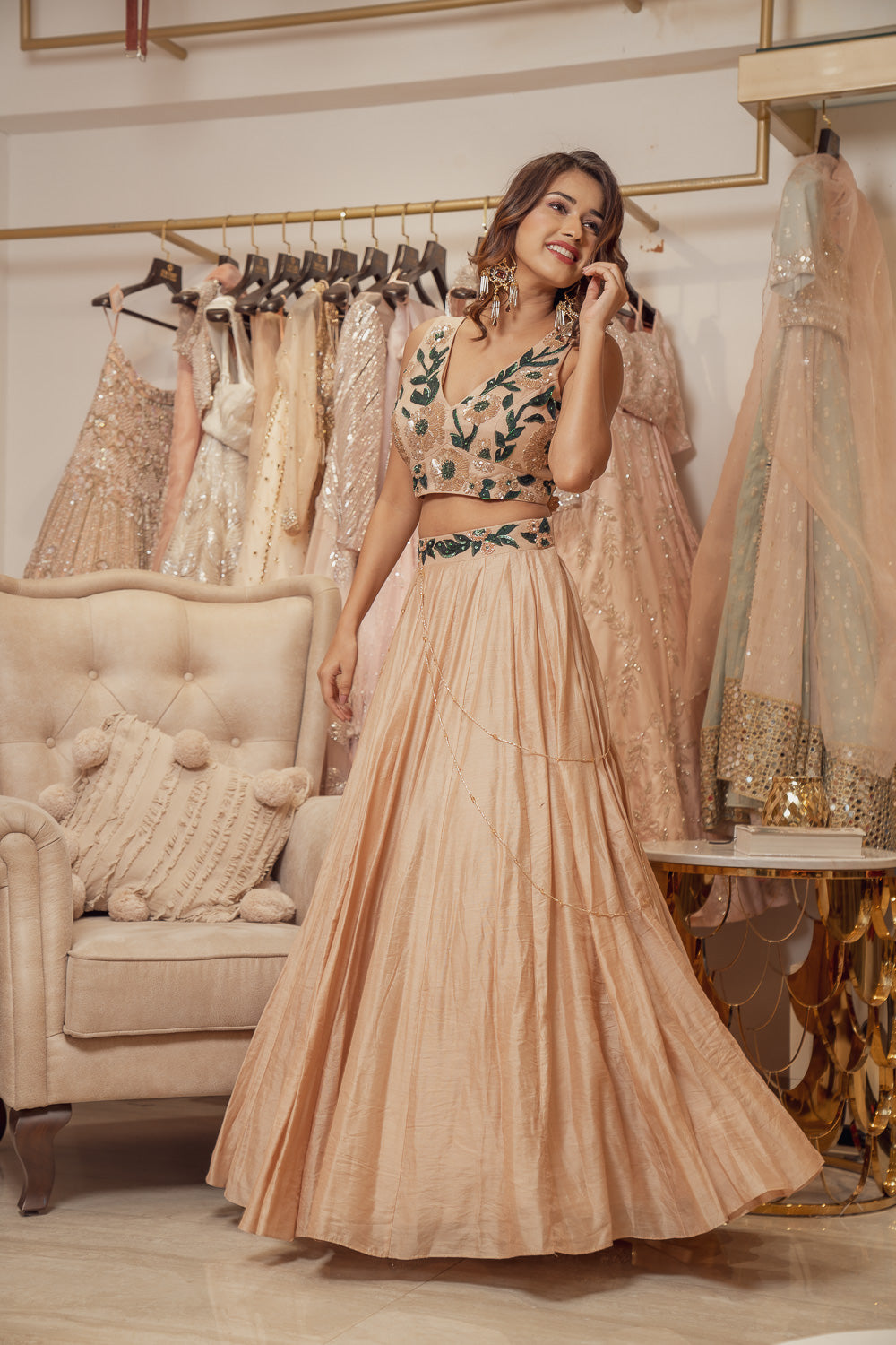 ROSE GOLD CHANDERI LEHENGA SET (6851363602615)