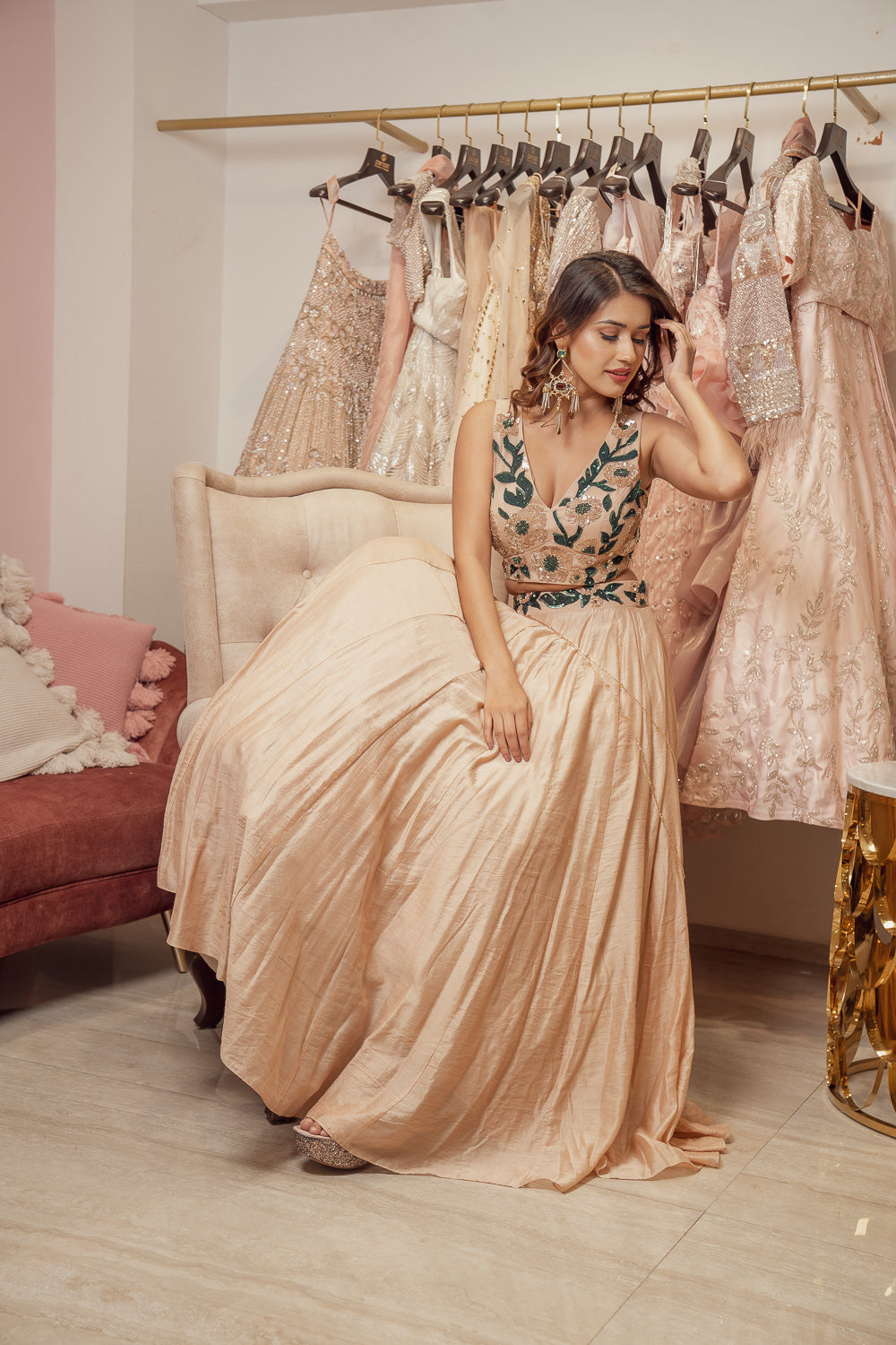 ROSE GOLD CHANDERI LEHENGA SET (6851363602615)