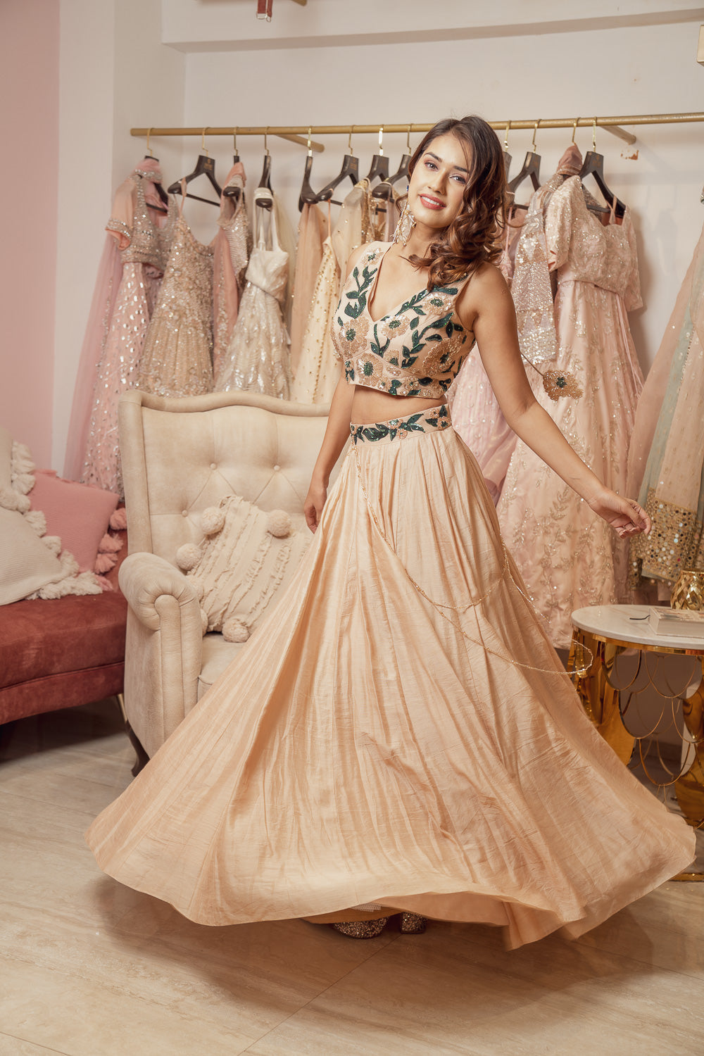 ROSE GOLD CHANDERI LEHENGA SET (6851363602615)