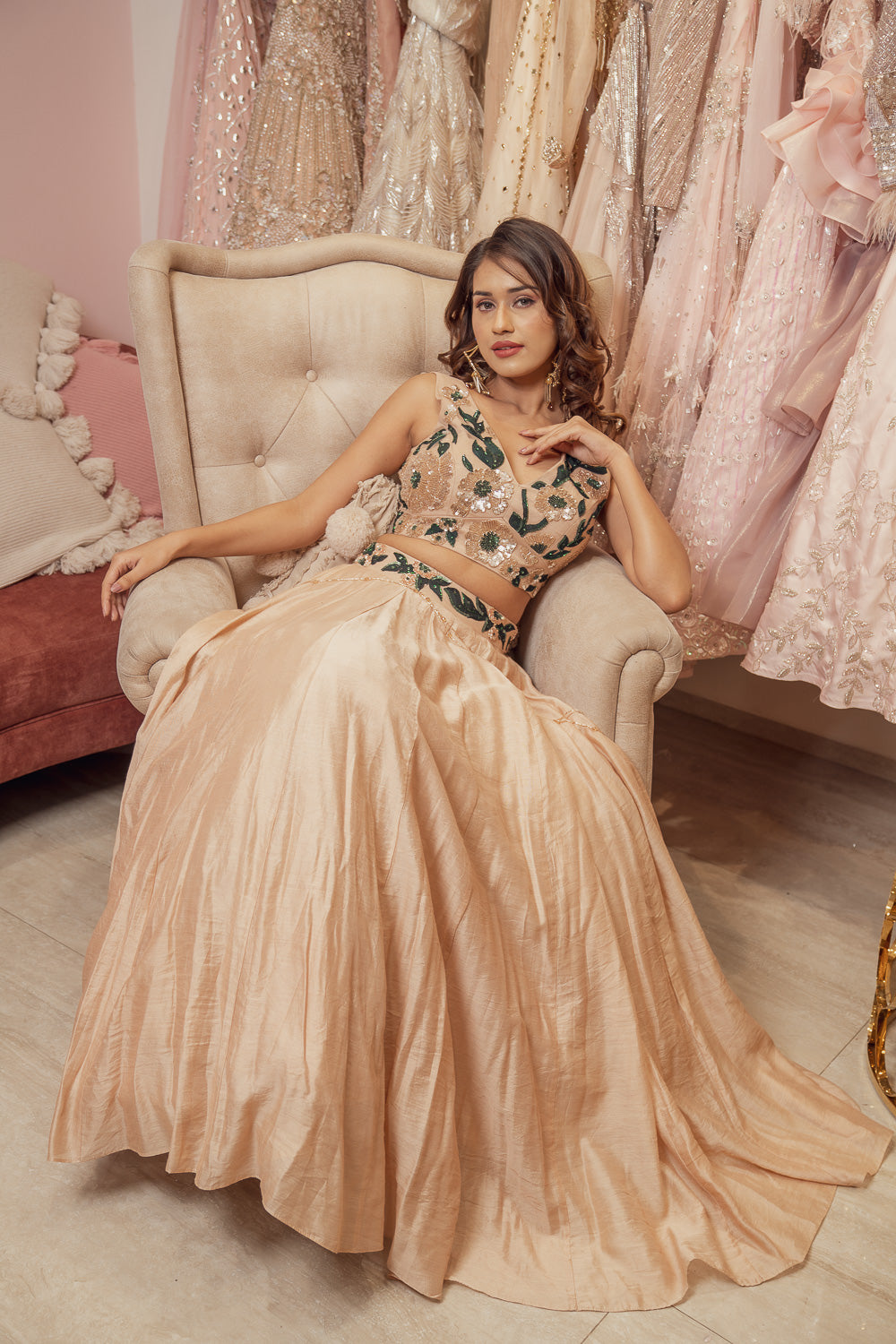 ROSE GOLD CHANDERI LEHENGA SET (6851363602615)