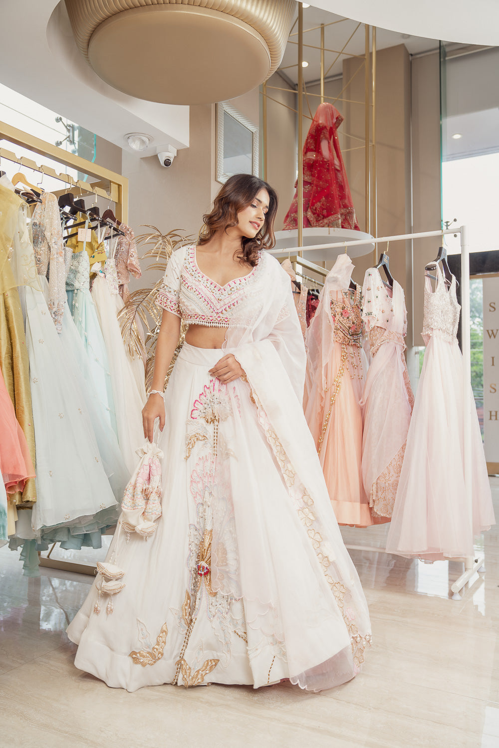 White Chanderi Lehenga Set (6851345875127)