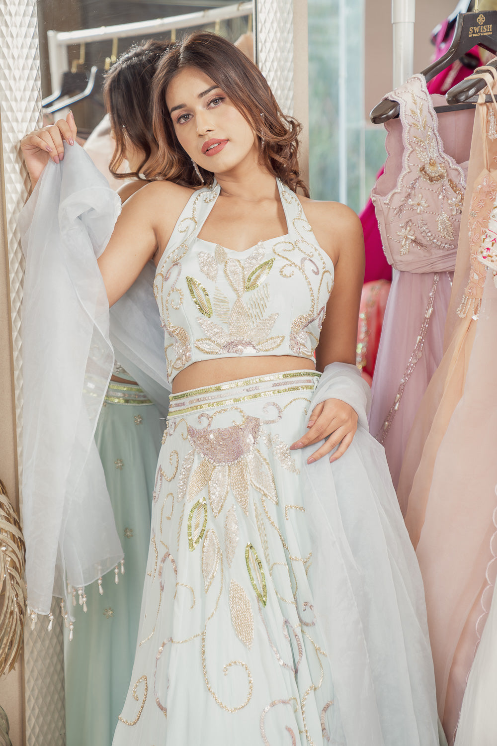 Mint Blue Pearl Lehenga Set (6851320348855)