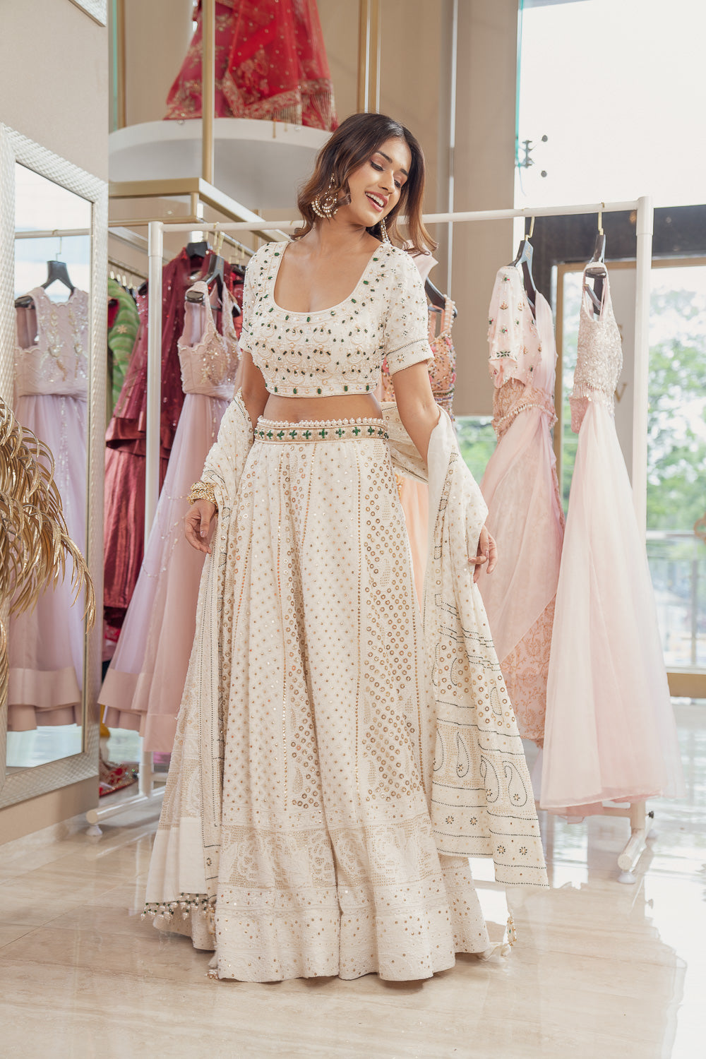 White Lucknowi Lehenga Set (6851308126391)