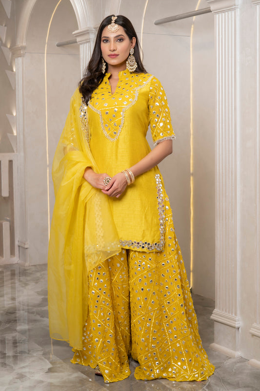 YELLOW LEATHER SHARARA SET (7531612700918)