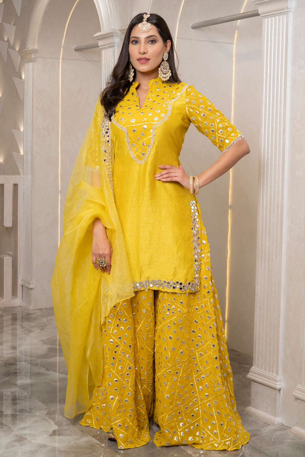 YELLOW LEATHER SHARARA SET (7531612700918)