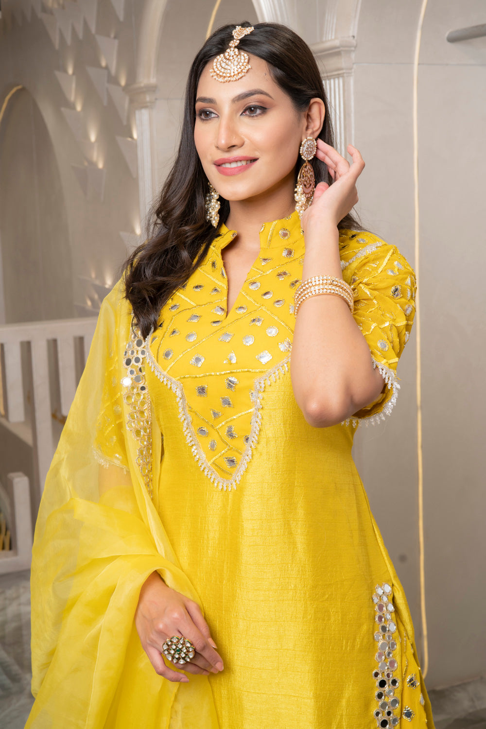 YELLOW LEATHER SHARARA SET (7531612700918)