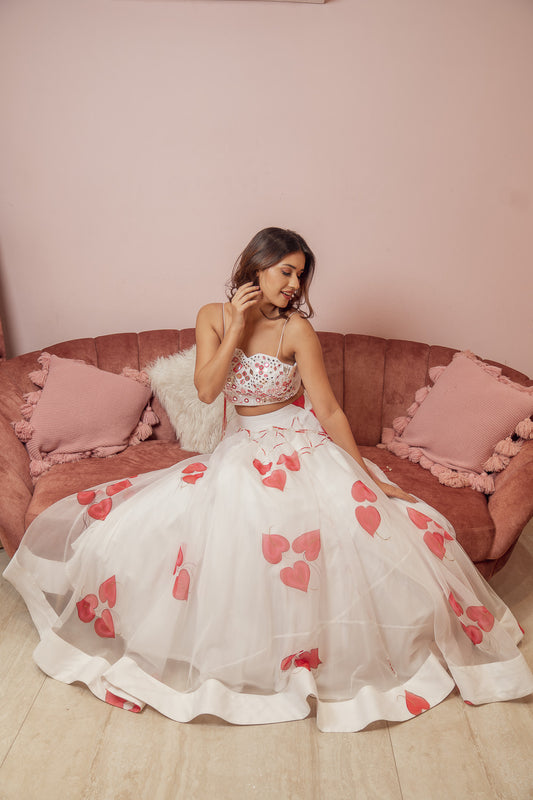 Floral White Lehenga & Blouse (6851285582007)