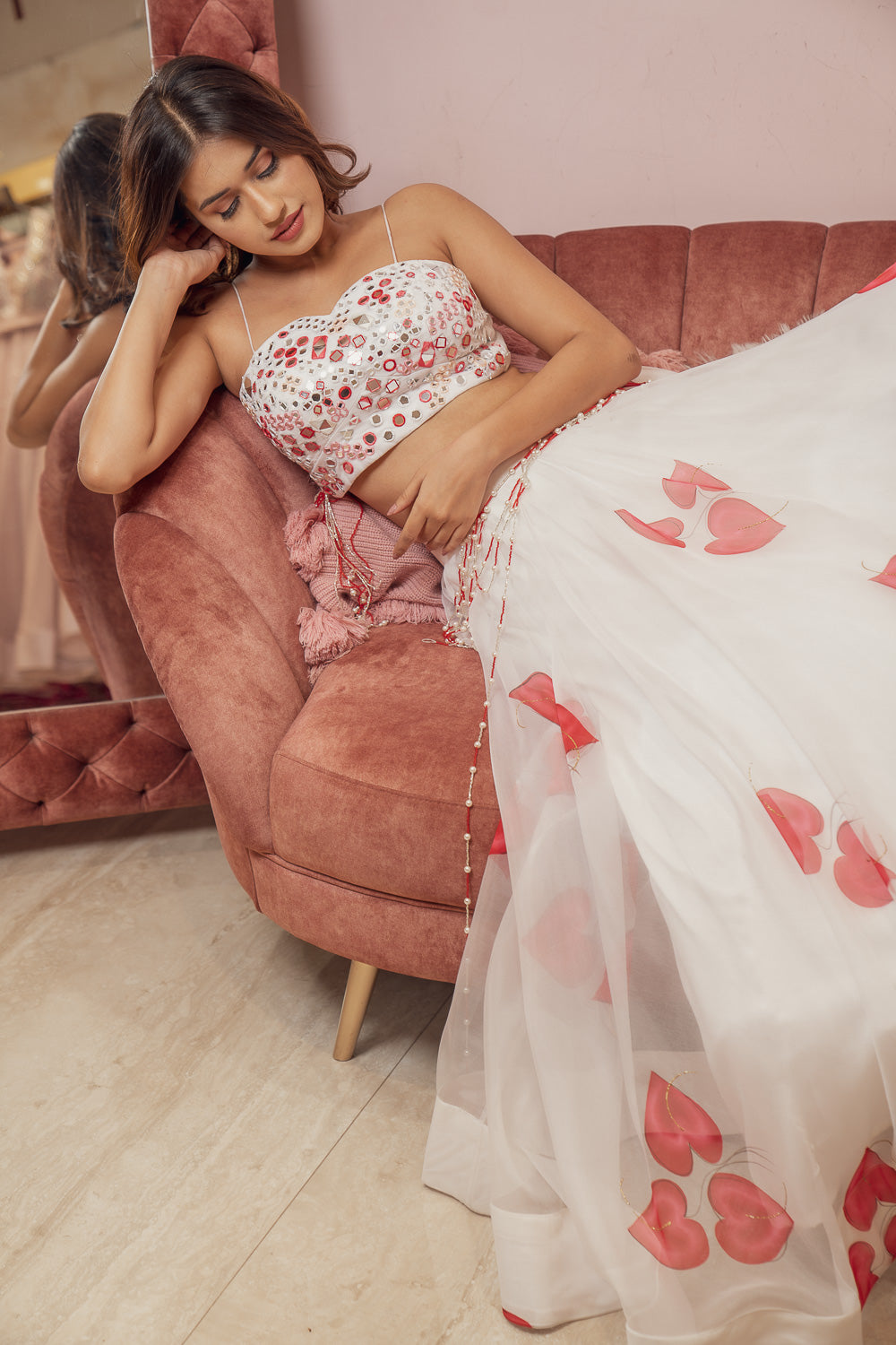 Floral White Lehenga & Blouse (6851285582007)