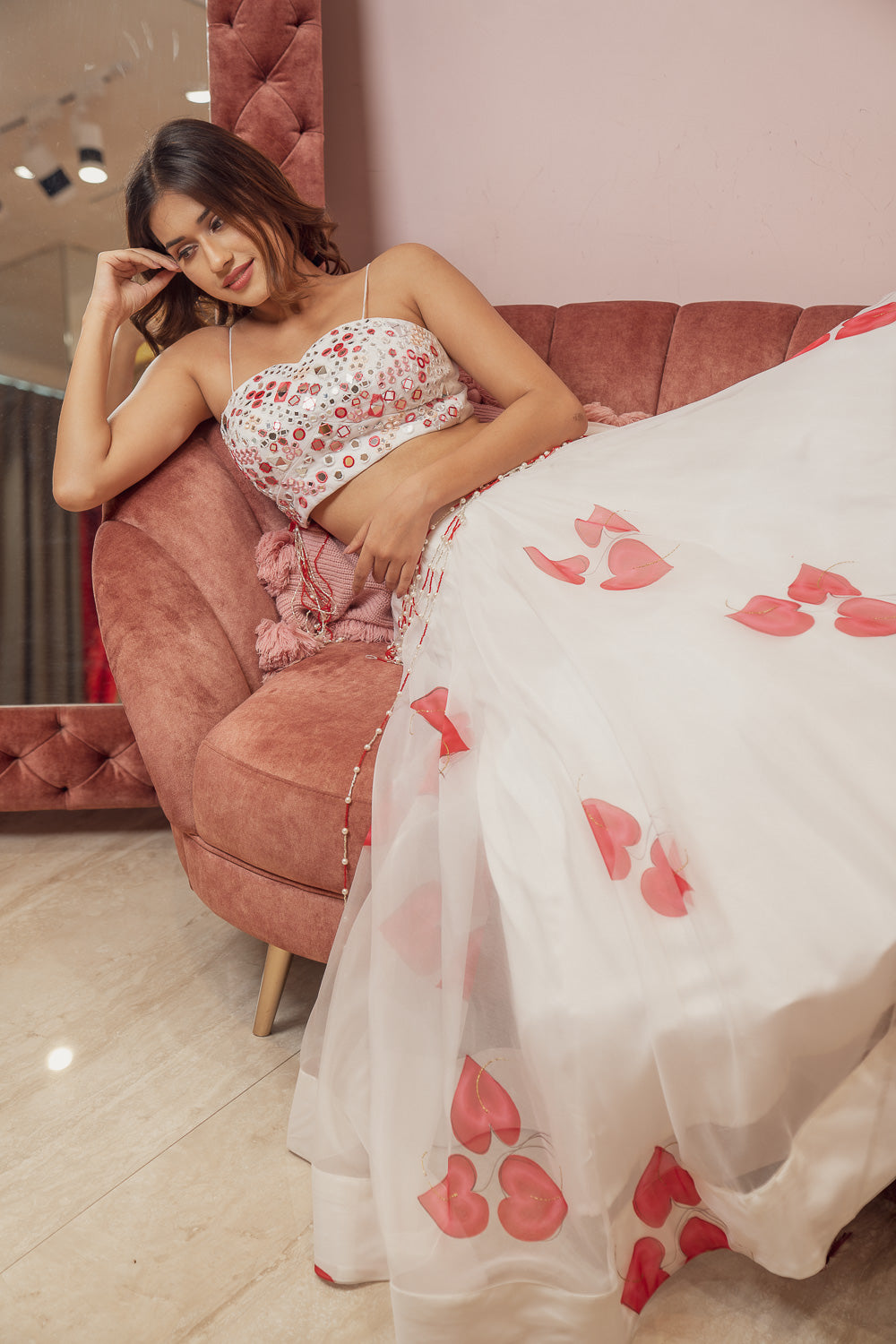 Floral White Lehenga & Blouse (6851285582007)