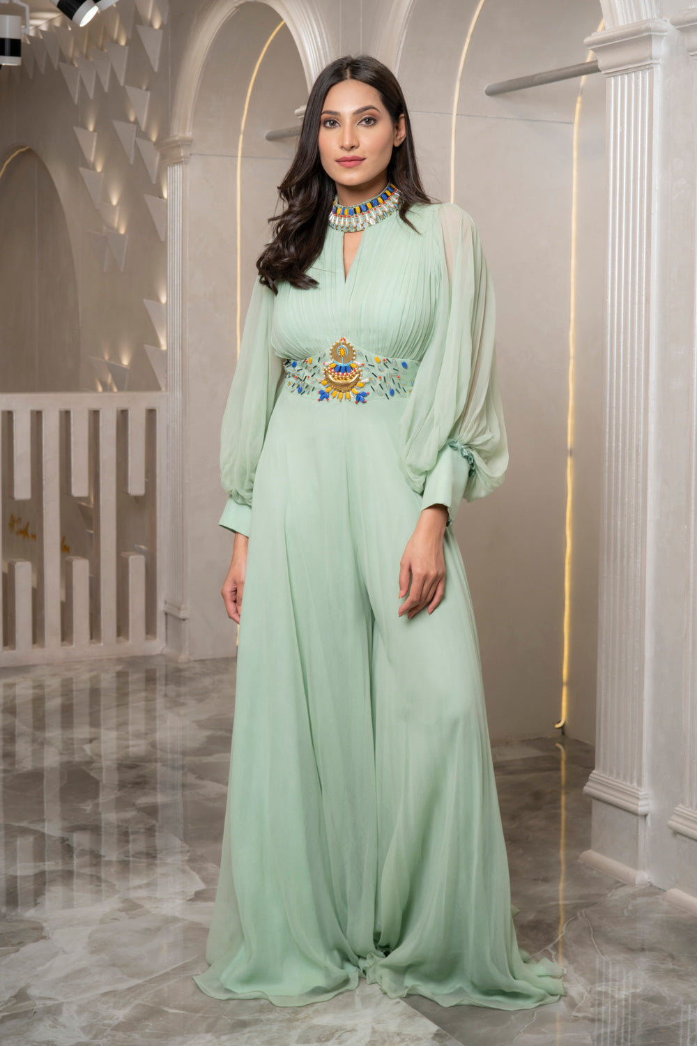 Mint Green Gathered Jumpsuit (7526954336502)