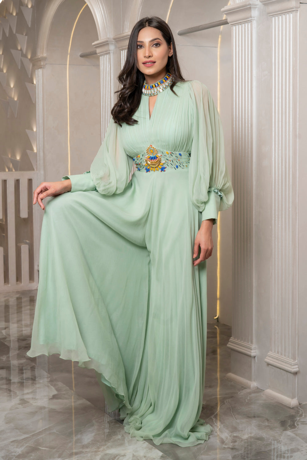 Mint Green Gathered Jumpsuit (7526954336502)