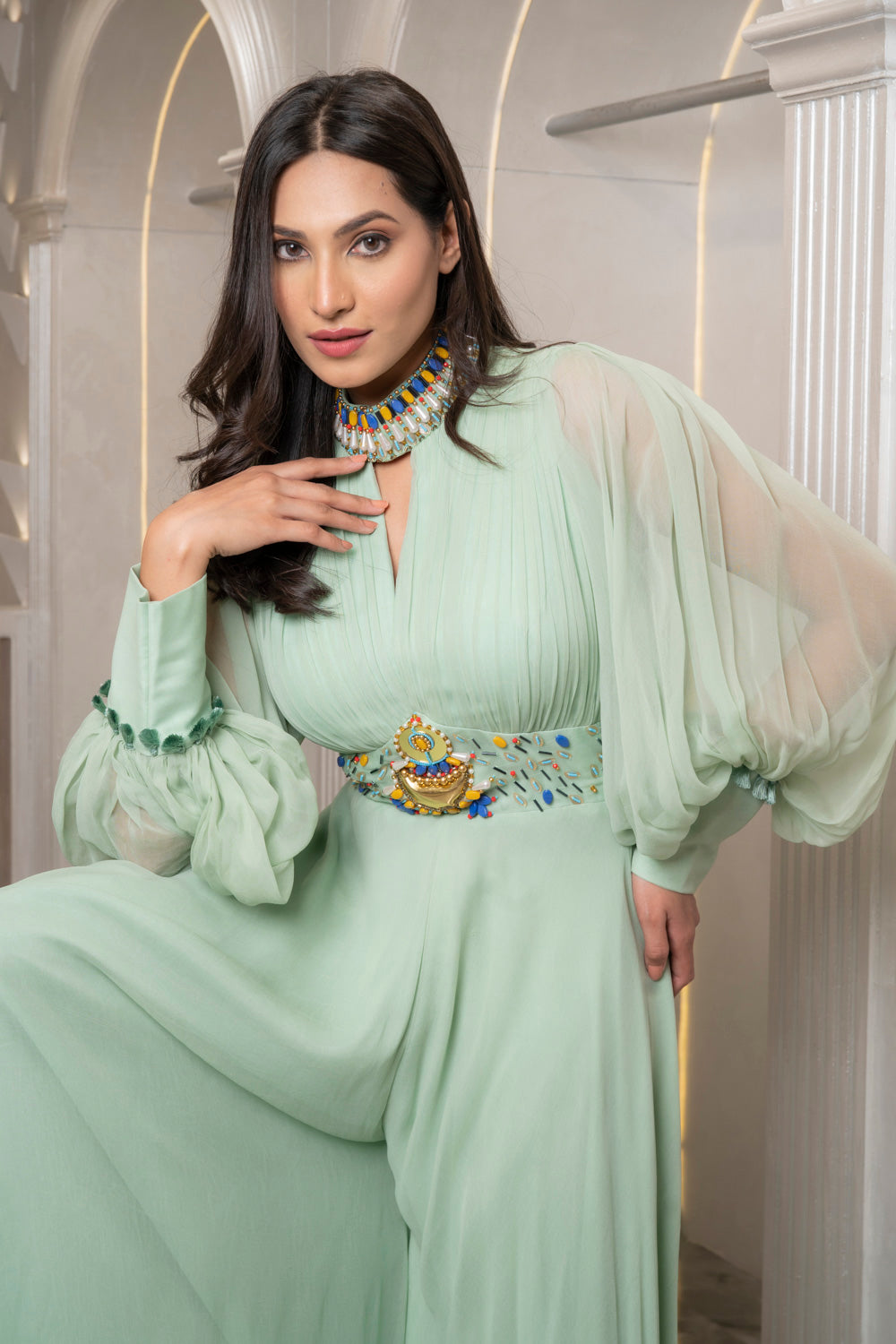 Mint Green Gathered Jumpsuit (7526954336502)