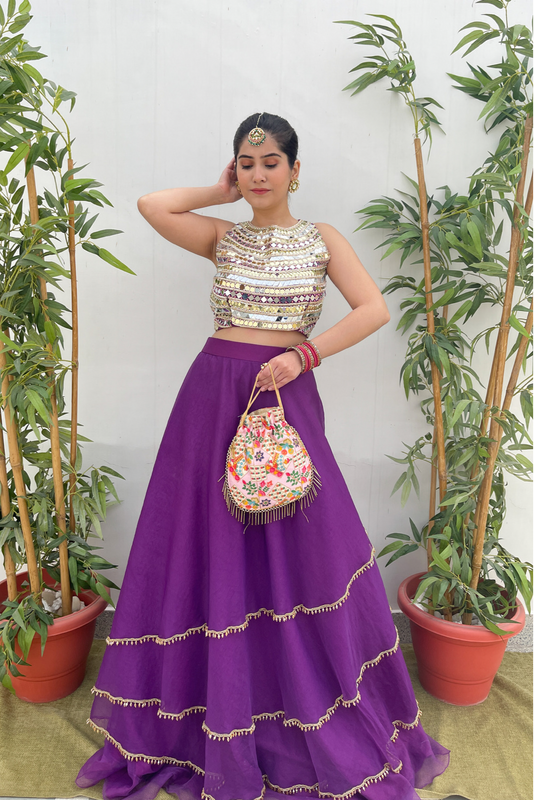 PURPLE MIRROR EMBELLISHED LEHENGA SET (7533288947958)
