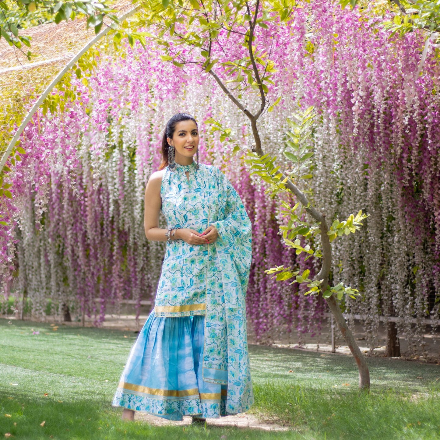 Blue Printed Sharara Set (6967582949559)