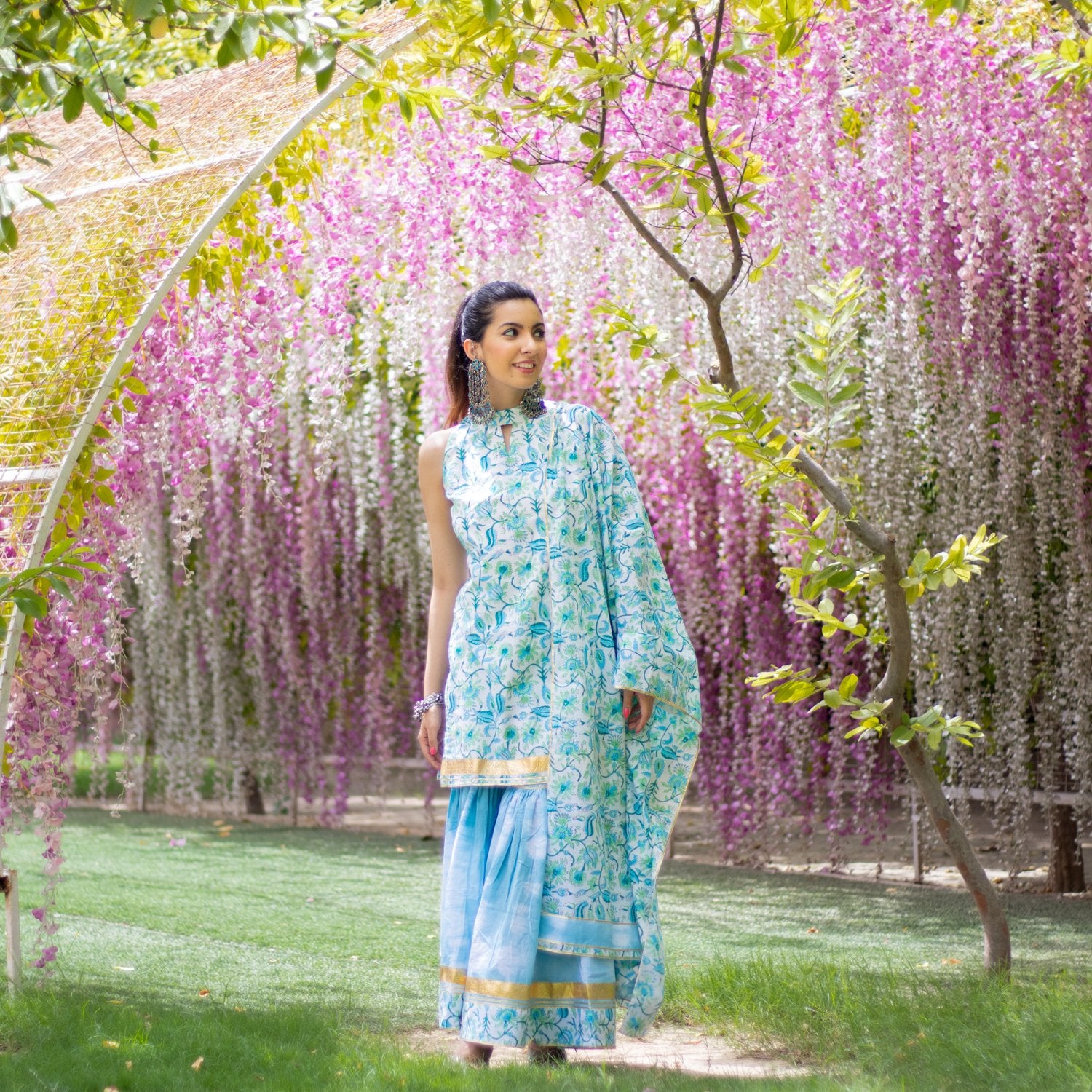 Blue Printed Sharara Set (6967582949559)