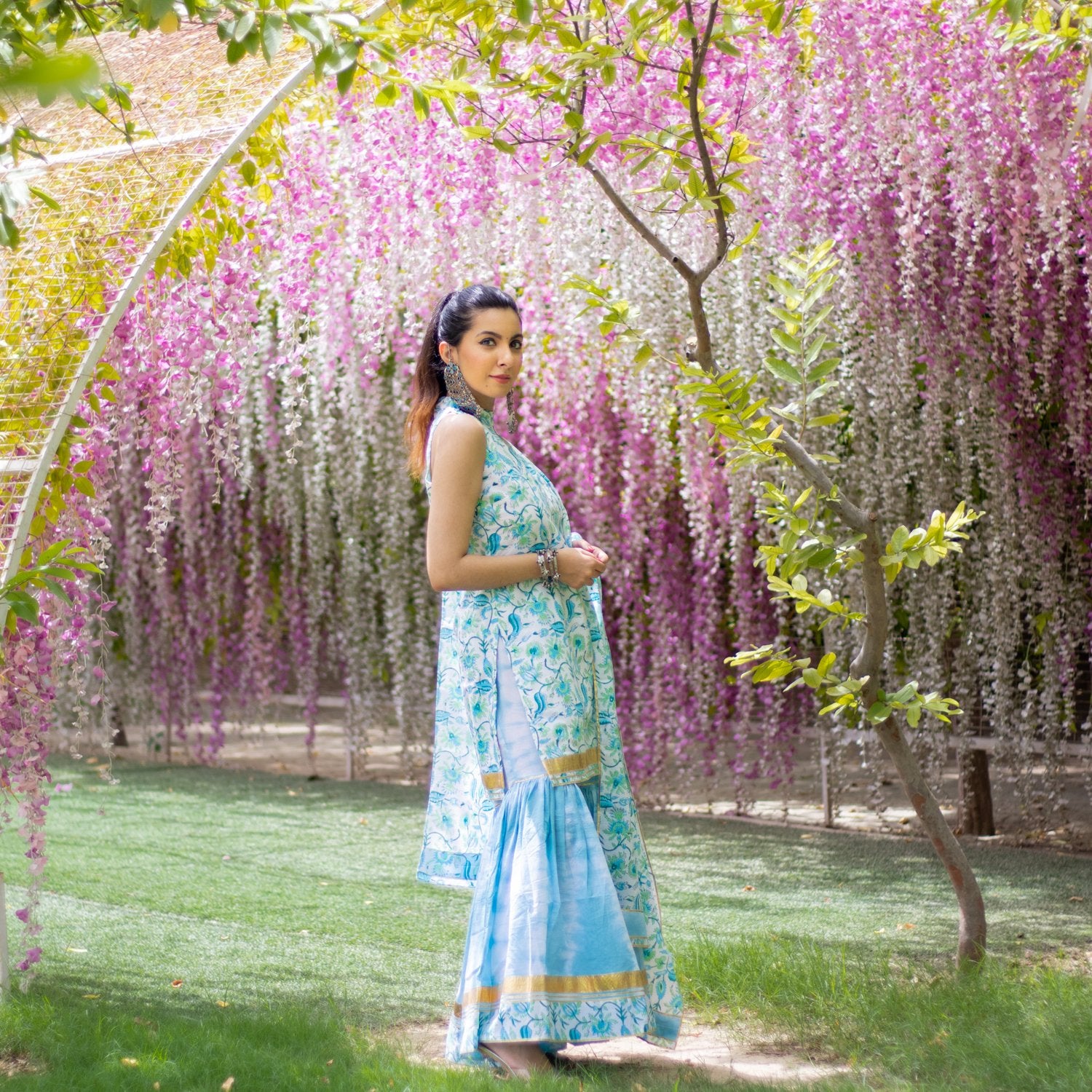 Blue Printed Sharara Set (6967582949559)