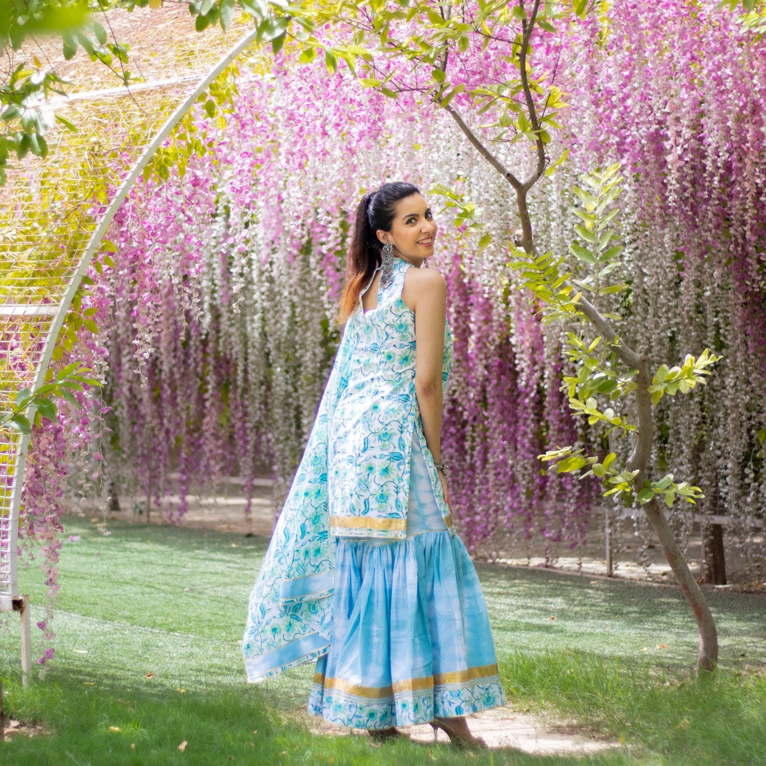 Blue Printed Sharara Set (6967582949559)