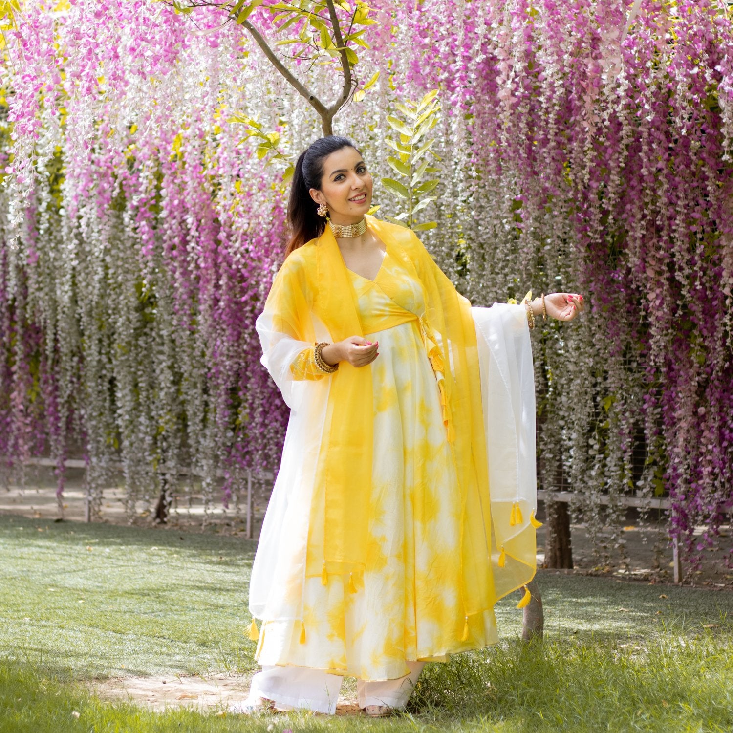 Yellow Angrakha Tie Dye Suit Set (6967580524727)