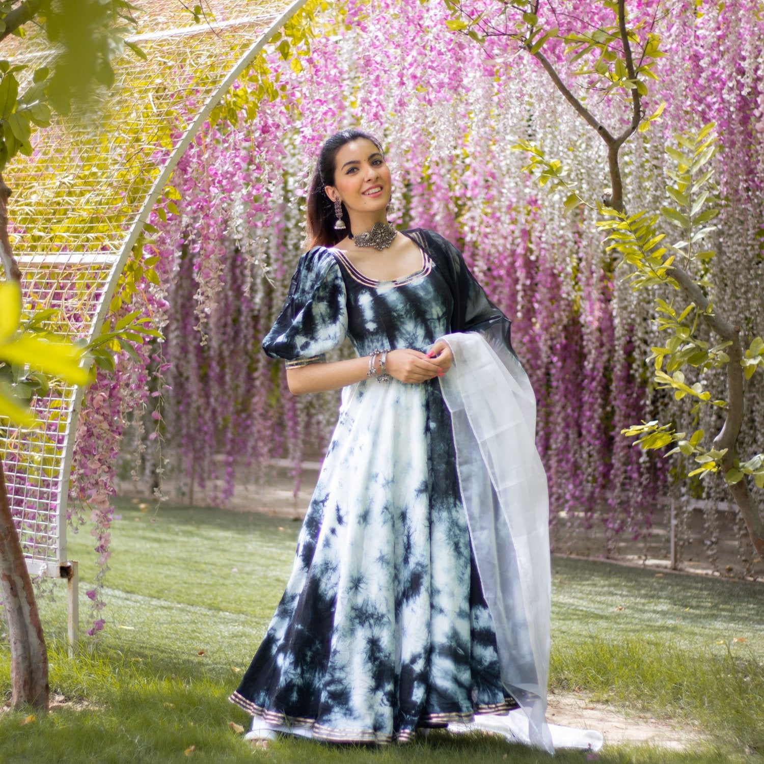 Black Tie Dye Chanderi Suit Set (6967579410615)