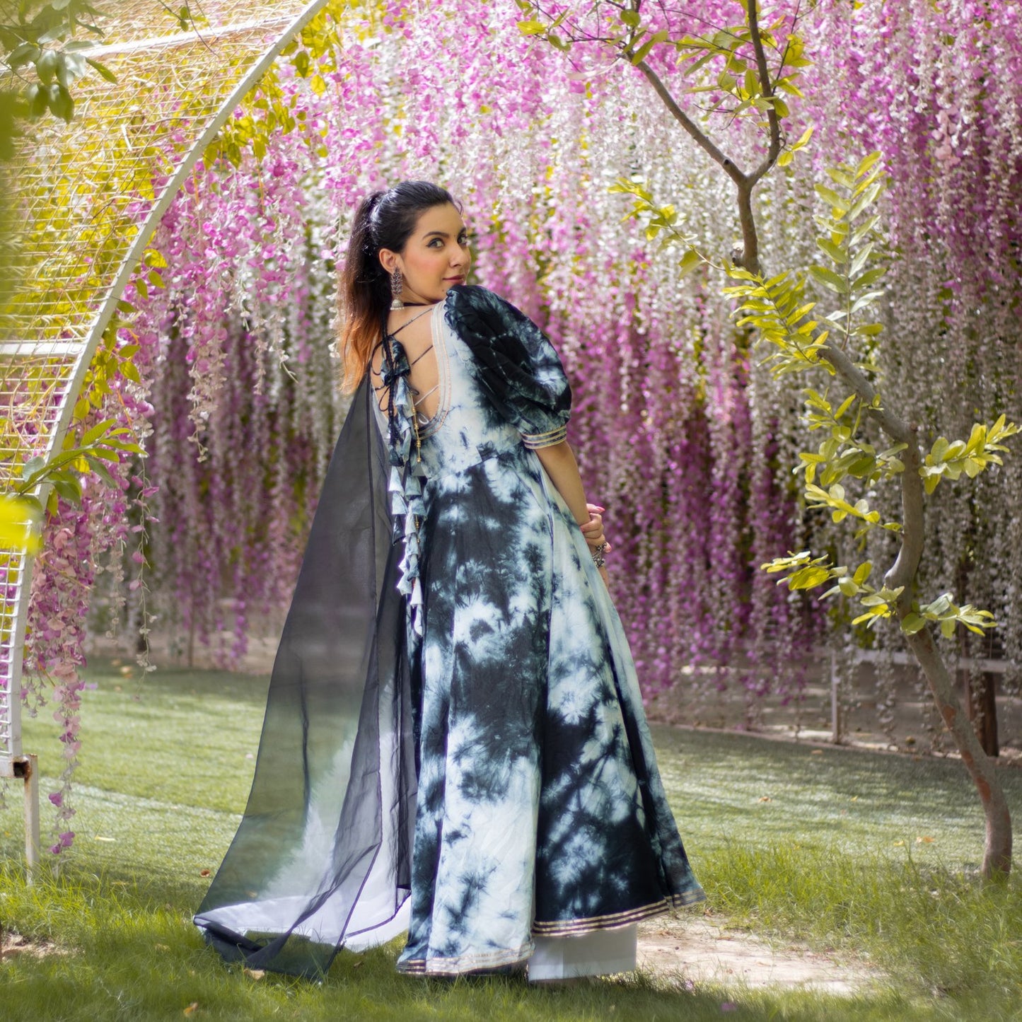 Black Tie Dye Chanderi Suit Set (6967579410615)