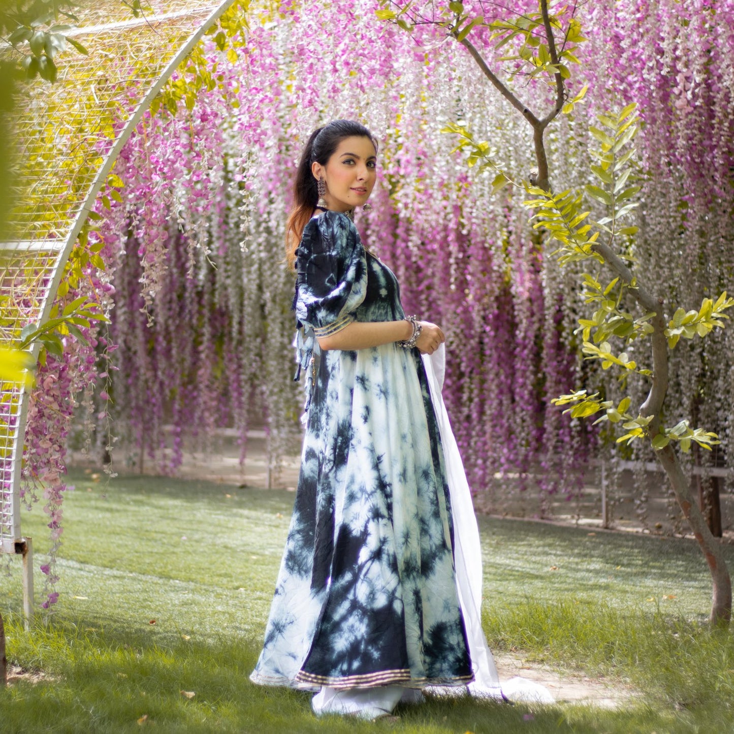 Black Tie Dye Chanderi Suit Set (6967579410615)