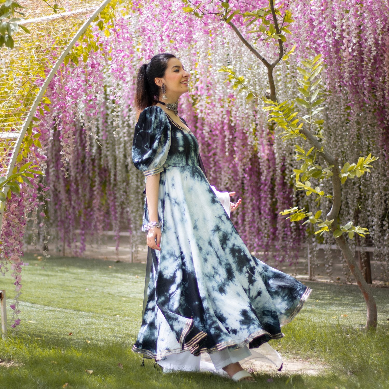 Black Tie Dye Chanderi Suit Set (6967579410615)