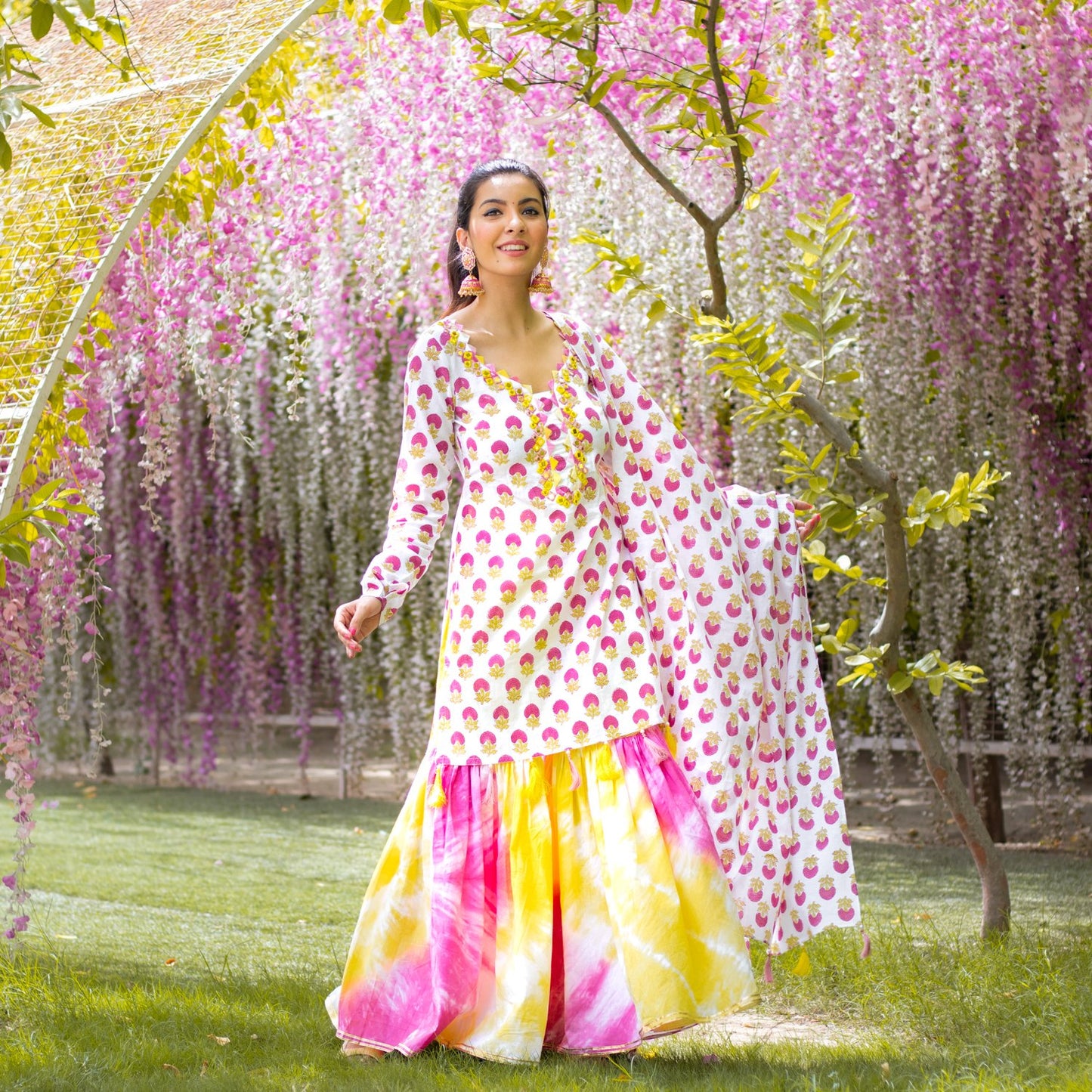 Yellow Printed Sharara Set (6967577444535)