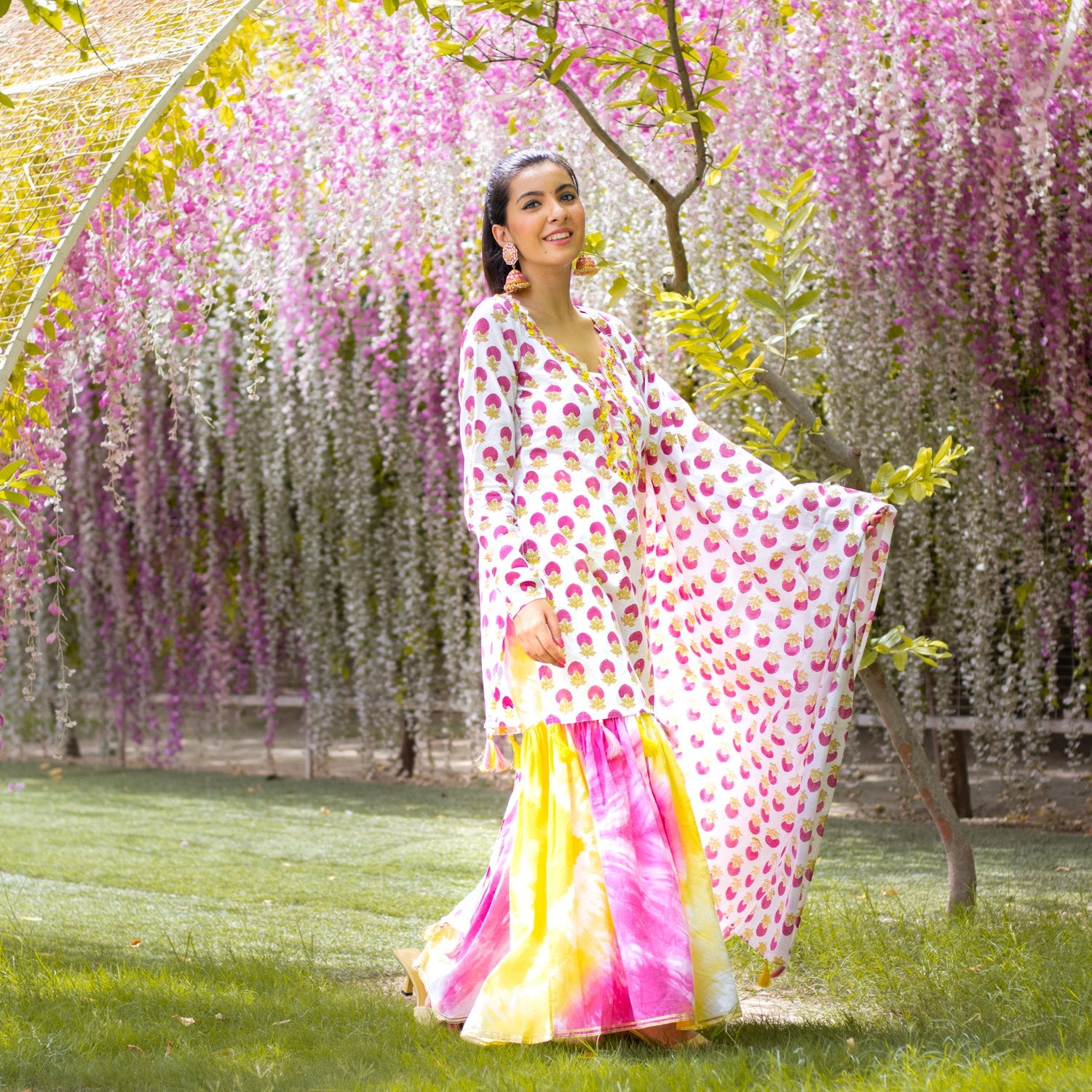 Yellow Printed Sharara Set (6967577444535)