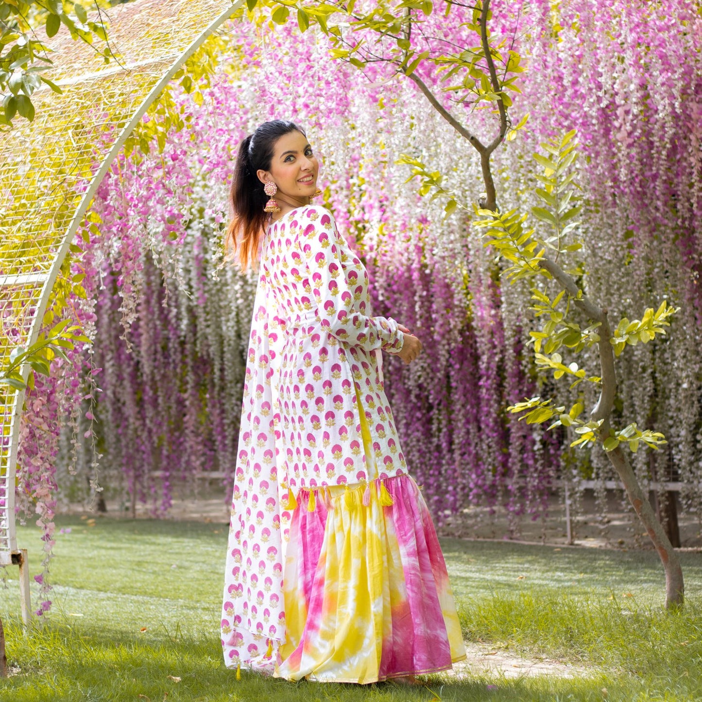 Yellow Printed Sharara Set (6967577444535)