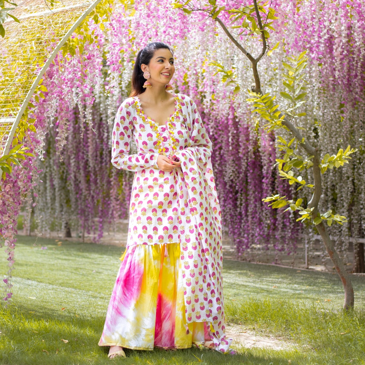 Yellow Printed Sharara Set (6967577444535)