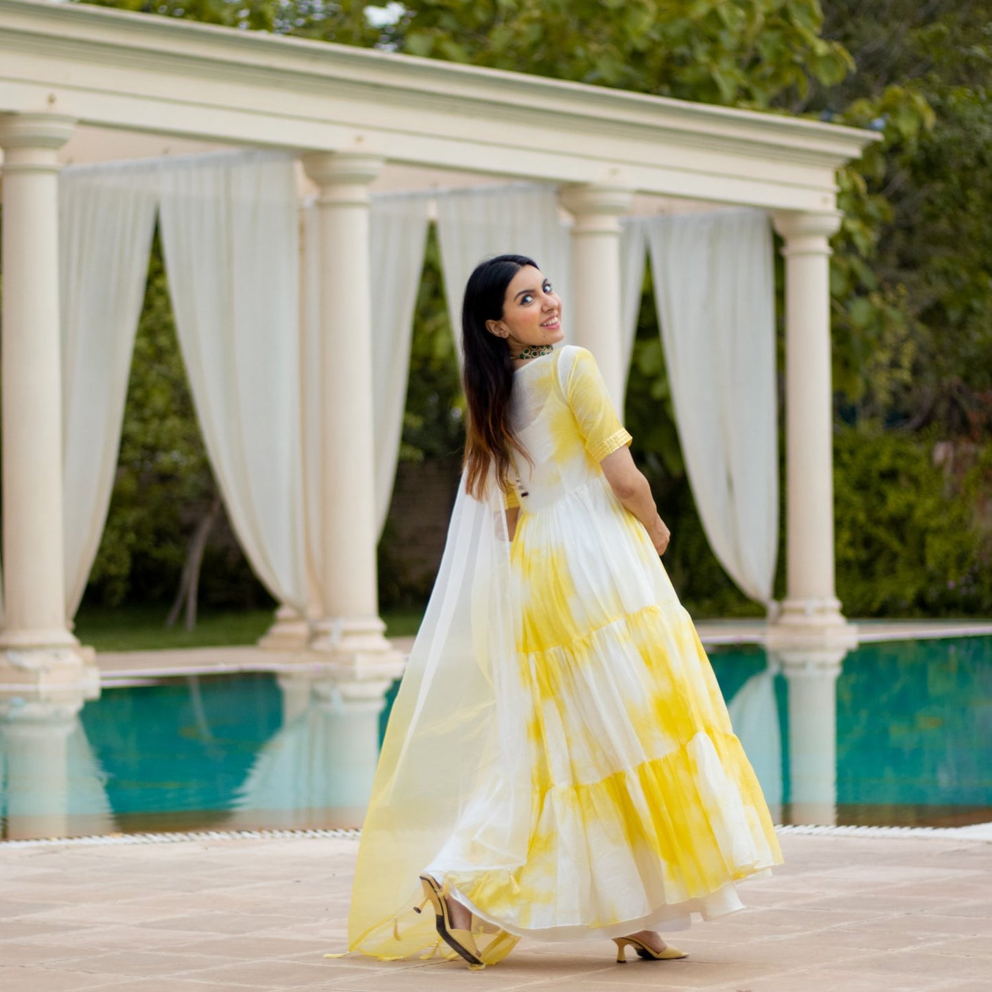 Yellow Tie Dye Jacket Kurti & Dupatta (6967578296503)