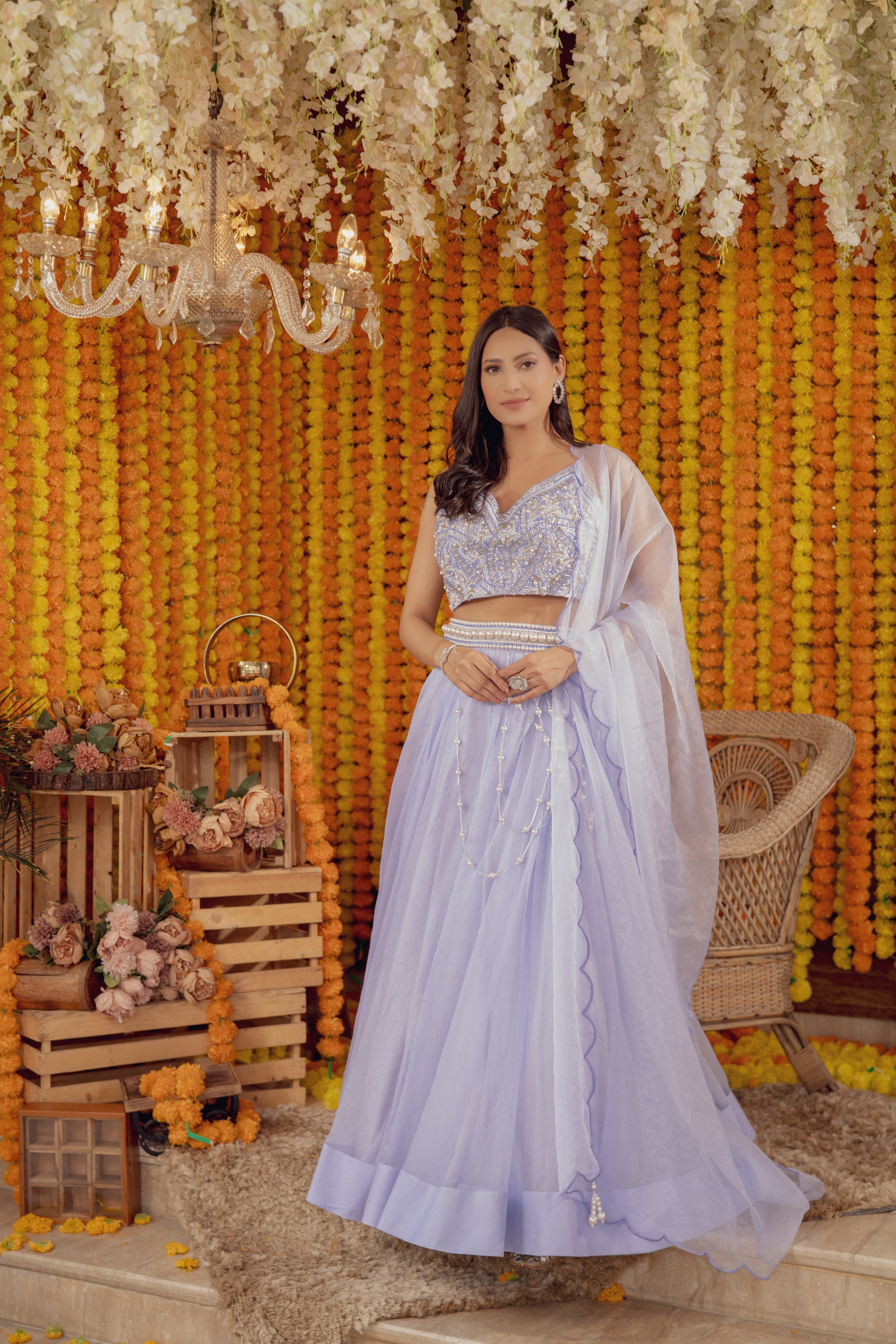 PURPLE EMBELLISHED LEHENGA SET WITH SCALLOP DUPATTA (7777772175606)