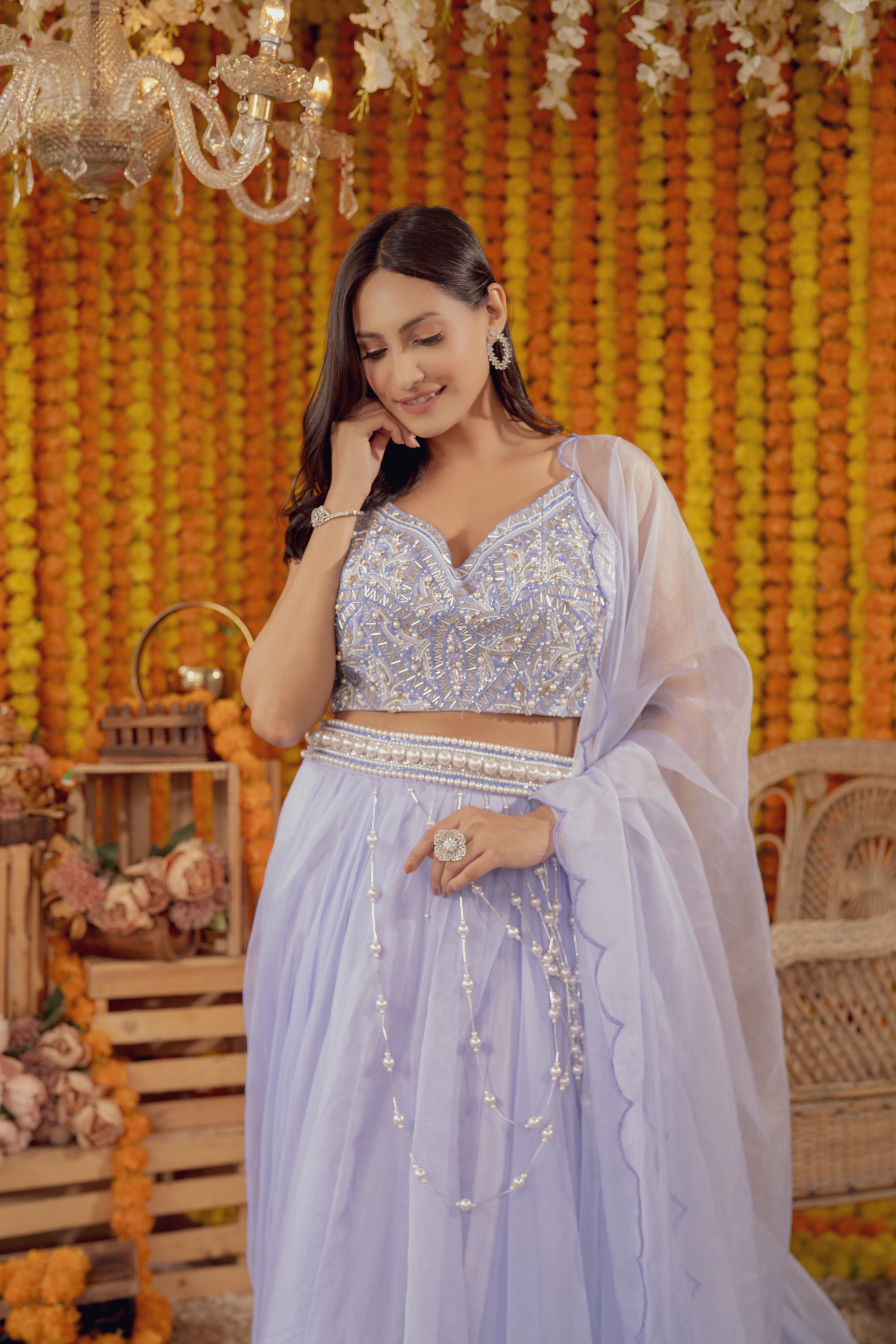 PURPLE EMBELLISHED LEHENGA SET WITH SCALLOP DUPATTA (7777772175606)