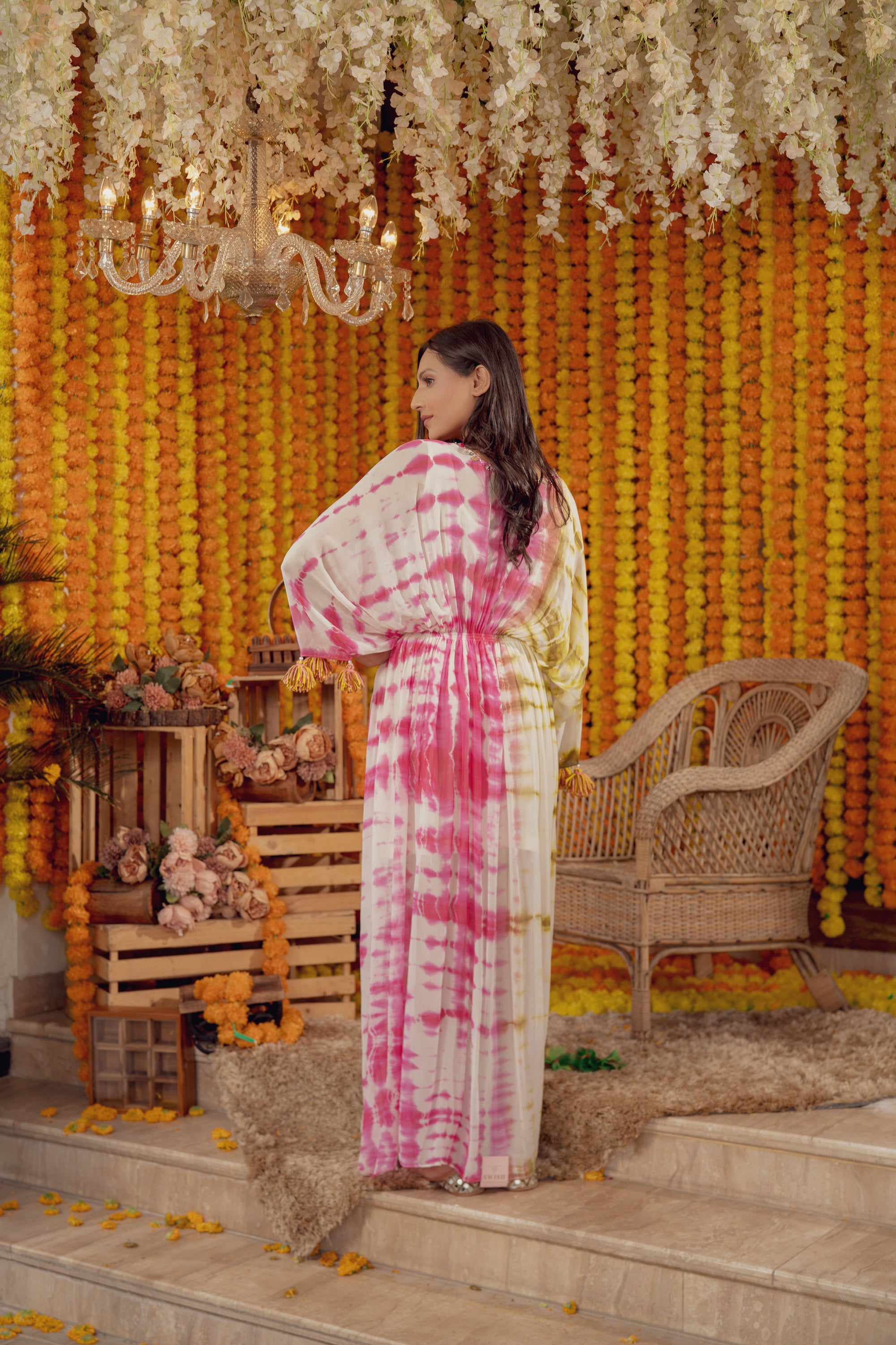 PINK TIE DYE EMBELLISHED KAFTAN DRESS (7778414002422)