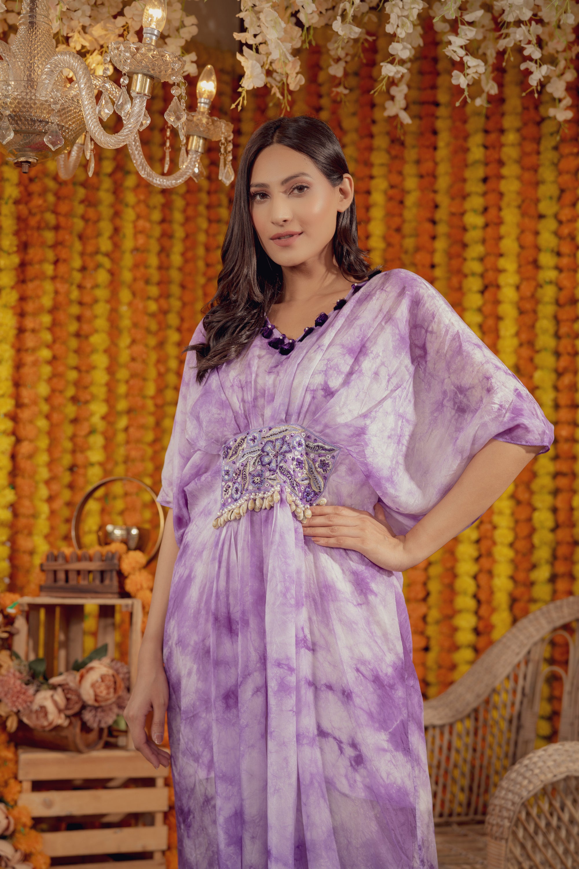 PURPLE TIE DYE EMBELLISHED KAFTAN DRESS (7778424619254)