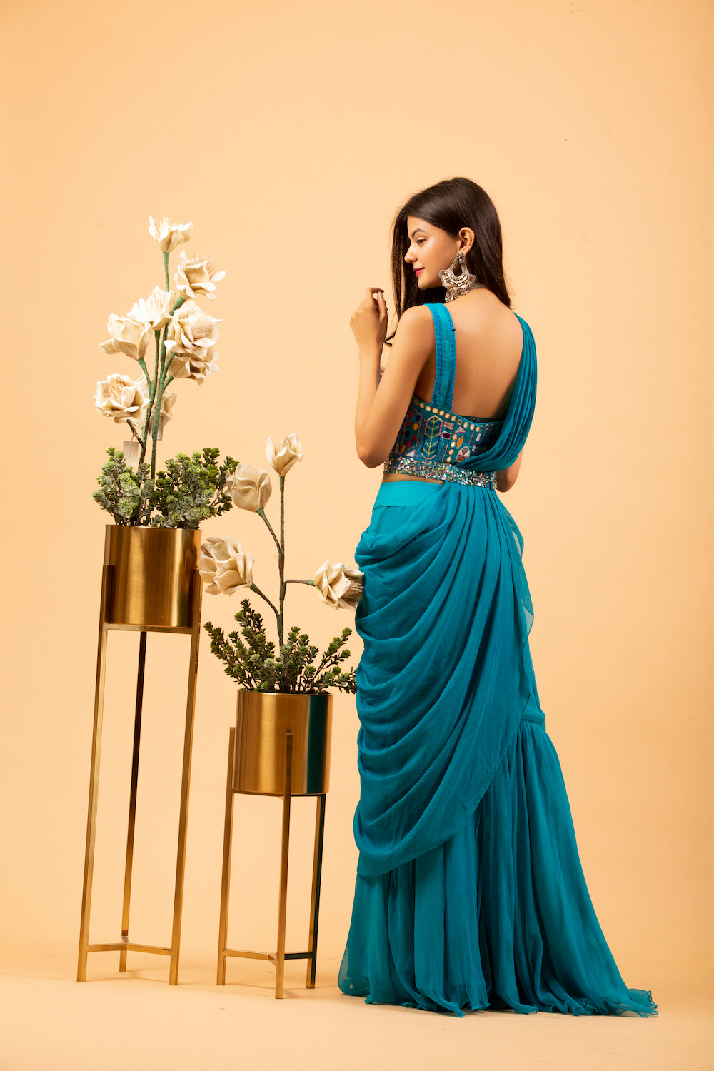 Blue Sharara Set With Drape Jacket (7574614311158)