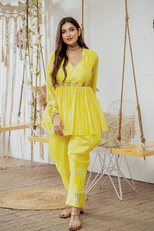 Yellow Embellished Peplum Dhoti Set (7765871427830)